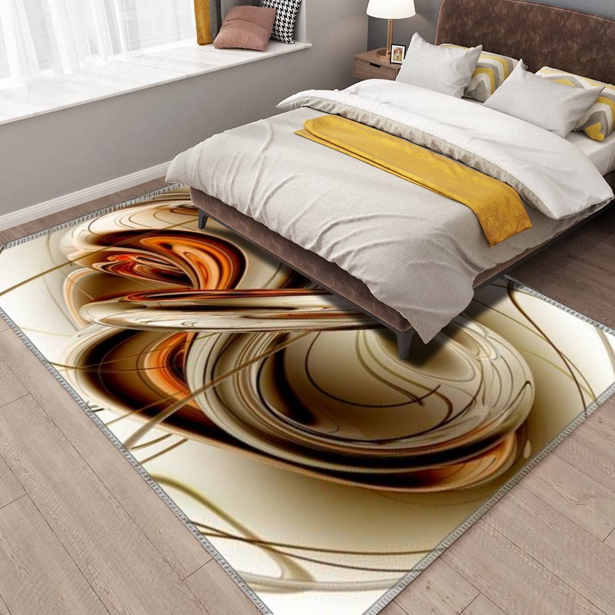 Modern Abstract Geometric Area Rug - Stain Resistant Non-Slip Carpet for Living Room, Bedroom, Kitchen & Bathroom - Orange White Seamless Pattern Home Decor Mat - Perfect for Contemporary Spaces & High Traffic Areas
