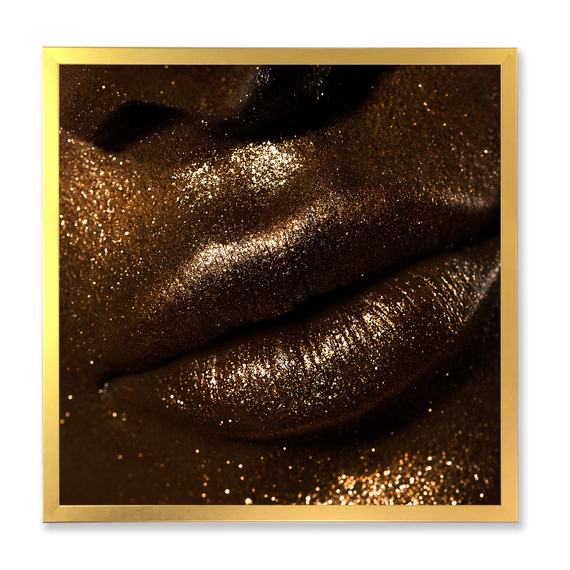 DesignQ Glitter Lips Wall Art - Modern Framed Home Decor for Living Room, Bedroom & Office