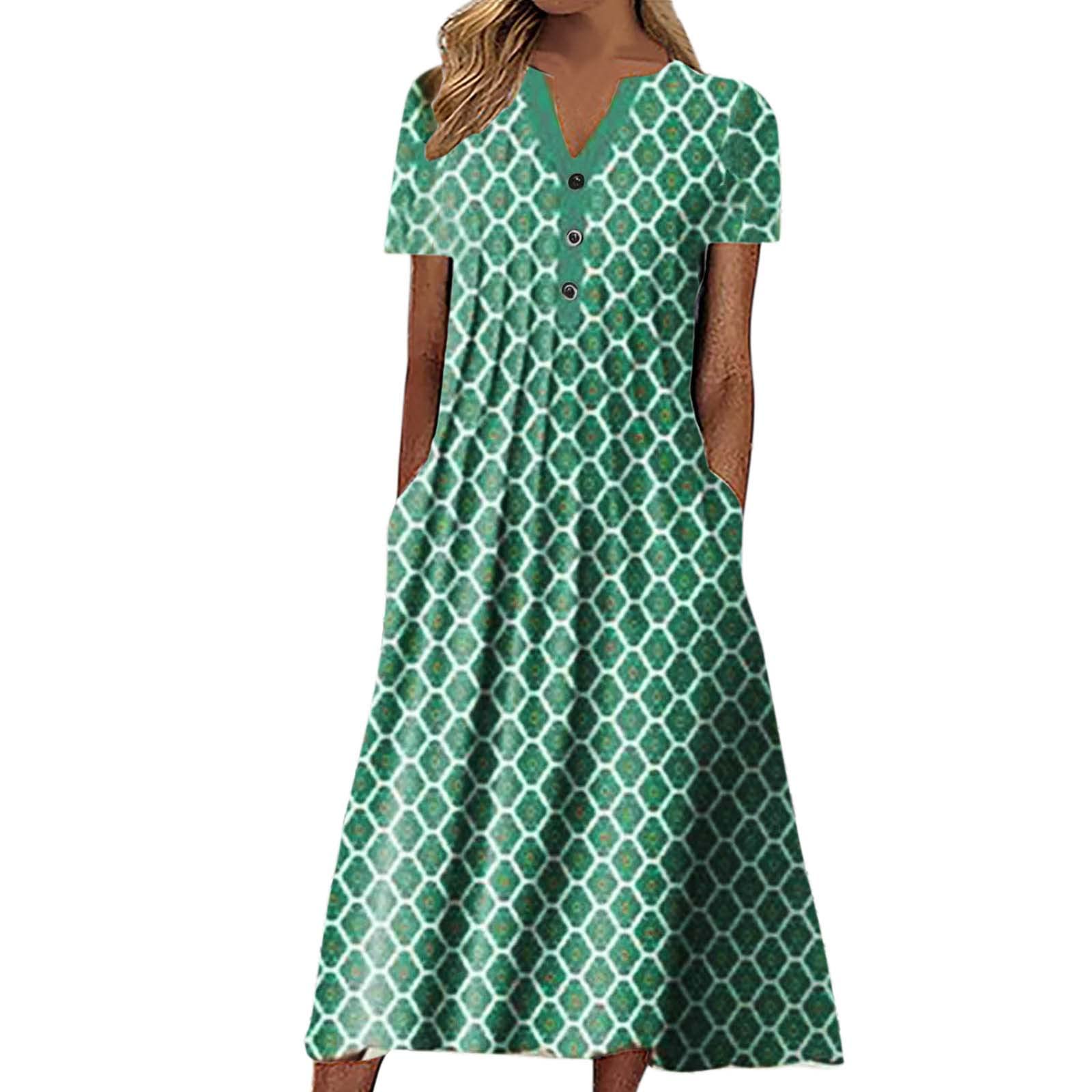Boho Dress for Women - V Neck Short Sleeve Floral Print T-Shirt Dress & Long Sleeve Tea Party Dress | Perfect for Summer Outfits, Beach Vacations, and Casual Occasions