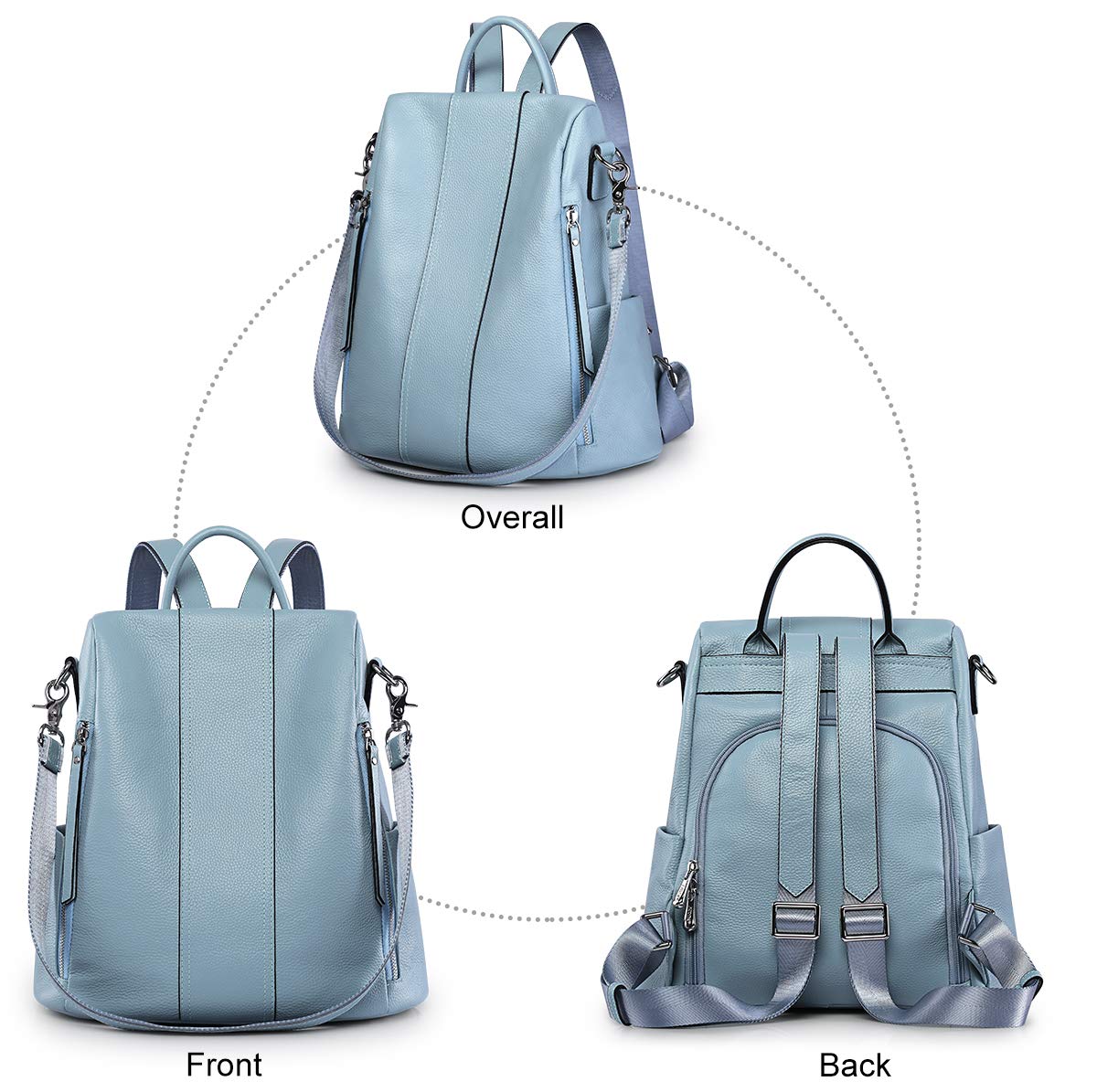 S-ZONE Women's Anti-Theft Leather Backpack Purse - Soft Rucksack Shoulder Bag for Travel, Work & School - Medium Size