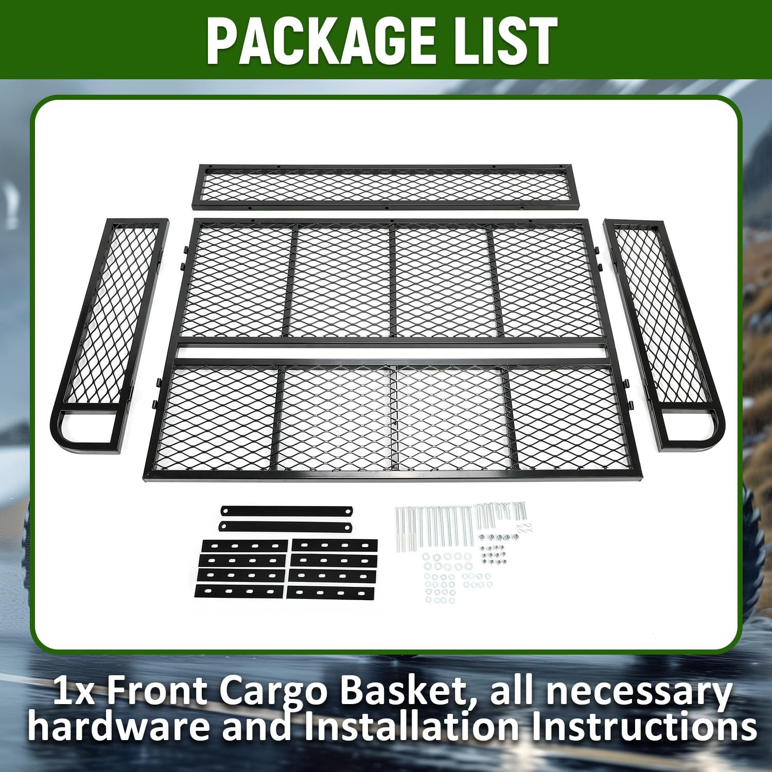 ECOTRIC Universal ATV UTV Rear Cargo Basket - Heavy Duty Black Steel Mesh Storage Rack for Hunting, Camping & Outdoor Adventures
