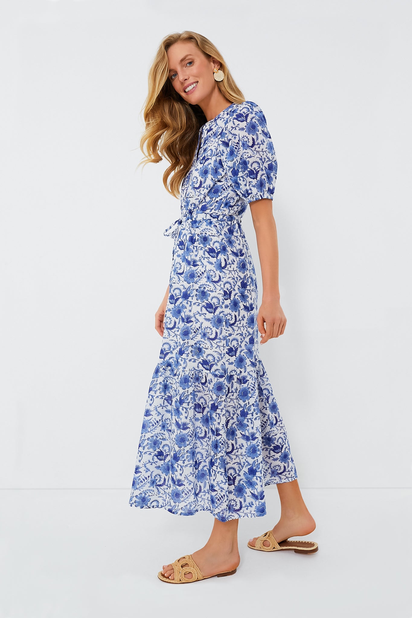 Blue Morning Flower Organic Lucy Dress - Floral Print Summer Maxi Dress for Women | Perfect for Beach Vacations, Weddings & Boho Fashion