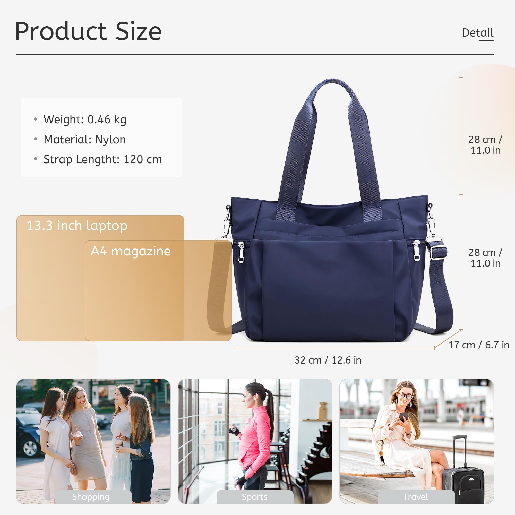 DEEVORCA Women's Fashion Shoulder Bag - Stylish Casual Crossbody Messenger Purse with Multiple Pockets, Large Nylon Tote for Work, Travel, Shopping & Dating (Blue) | Perfect for Everyday Use, Office Commute & Weekend Outings