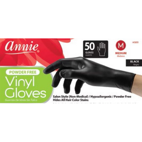 **Annie Powder-Free Vinyl Gloves, Black, 50 Count - Disposable Gloves for Food Handling, Cleaning & Medical Use**