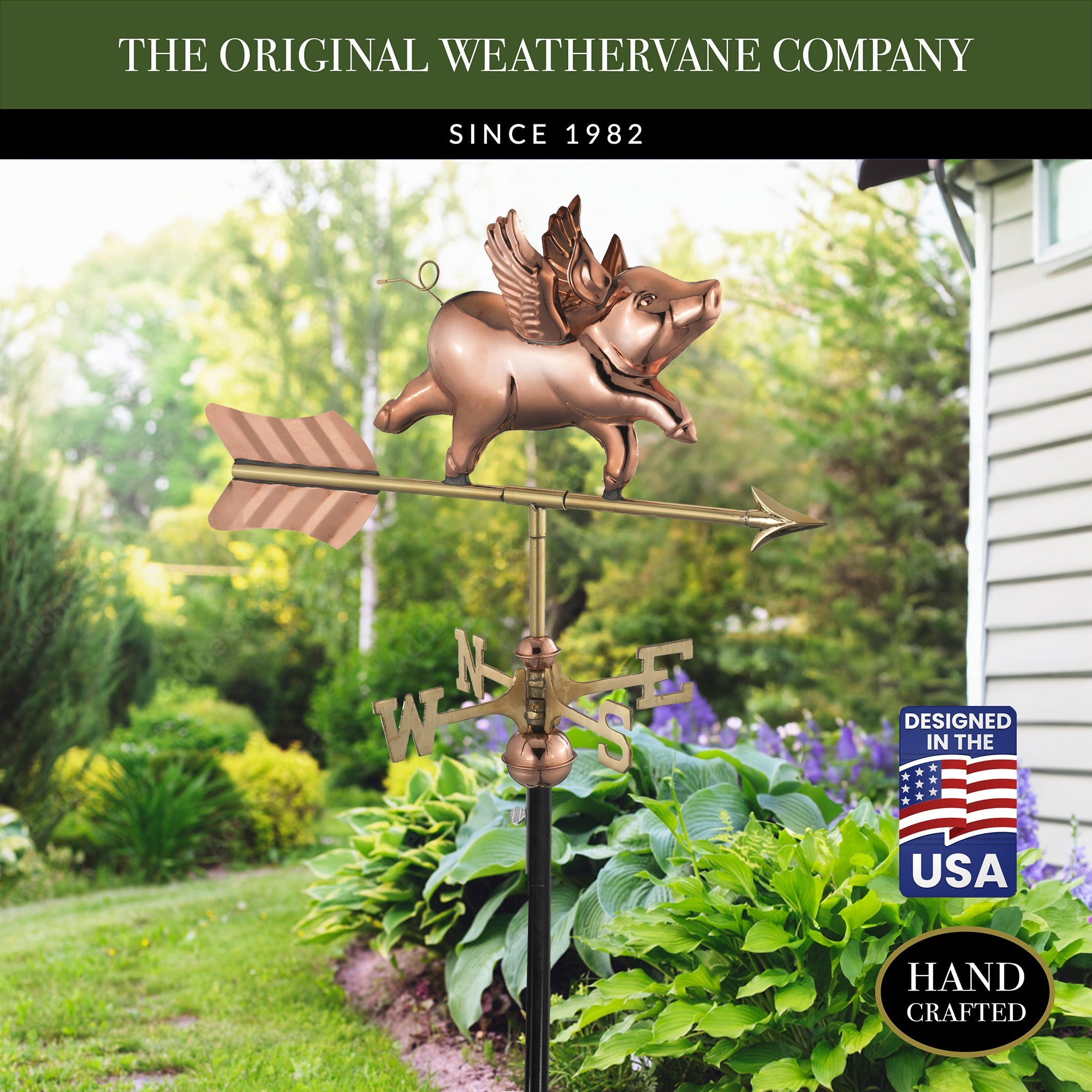 Flying Pig Garden Weathervane - Whimsical Outdoor Decor for Yard, Farmhouse & Garden - Perfect for Rustic Home, Farm or Backyard Decoration