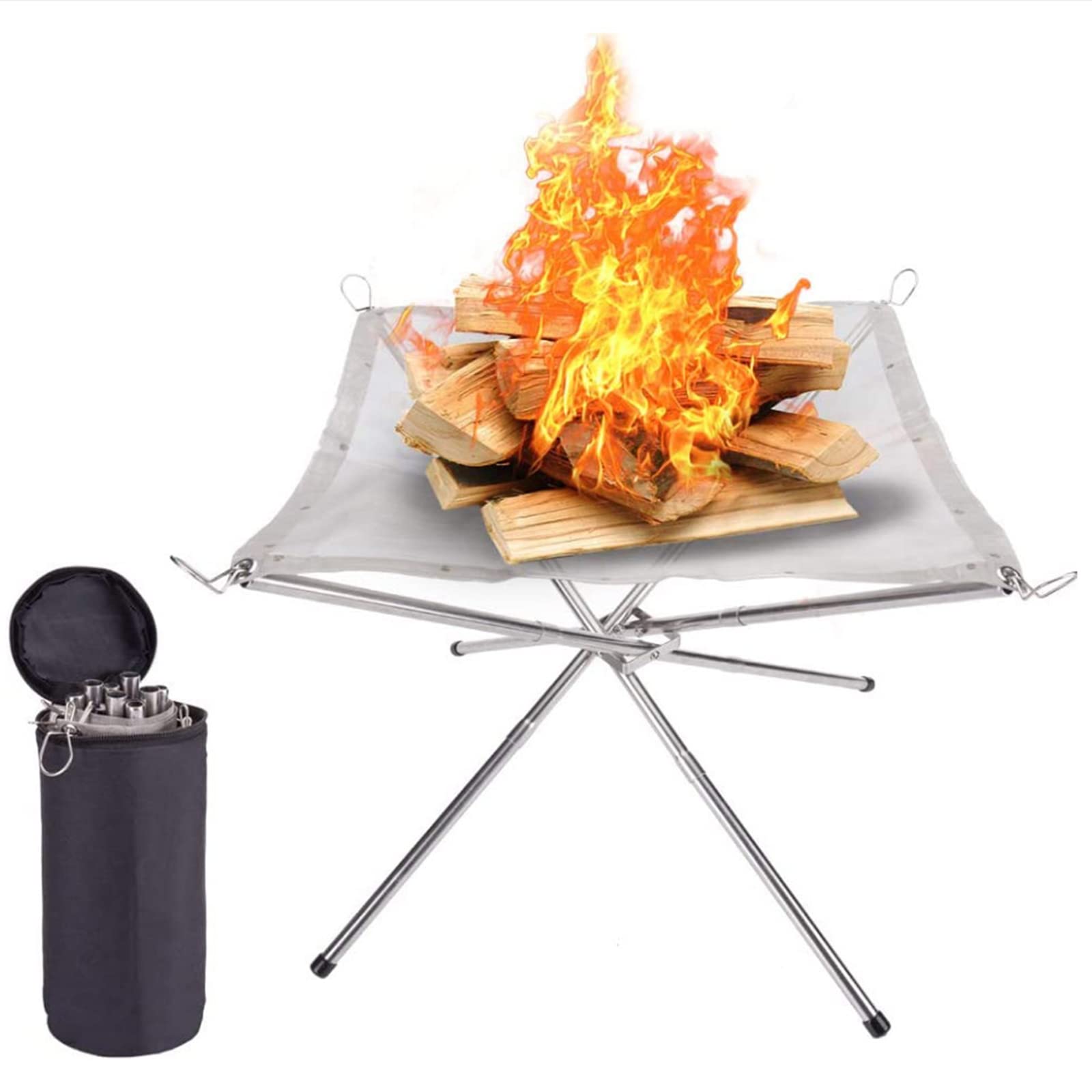 Portable Stainless Steel Fire Pit - Foldable Mesh Fireplace with Heat-Resistant Design & Carry Bag - Perfect for Camping, Backyard, Beach, Patio & Outdoor Gatherings - Ideal for S'mores, Bonfires & Picnics