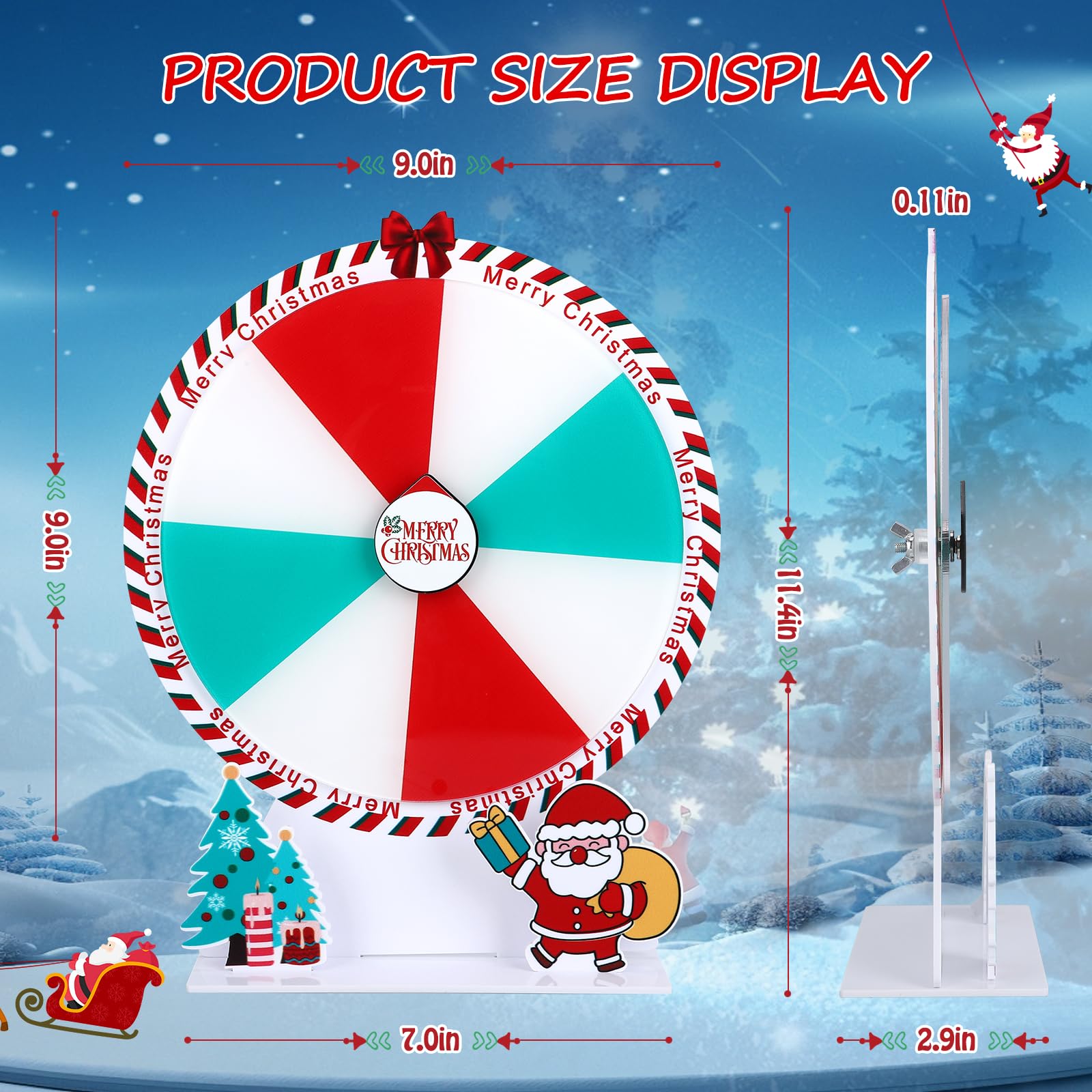8 Inch Christmas Spinner Prize Wheel - 8 Slots Editable Spinning Wheel for Holiday Games, Carnival Prizes & Wheel of Fortune Style Fun - Perfect for Christmas Parties, Classroom Activities & Festive Events
