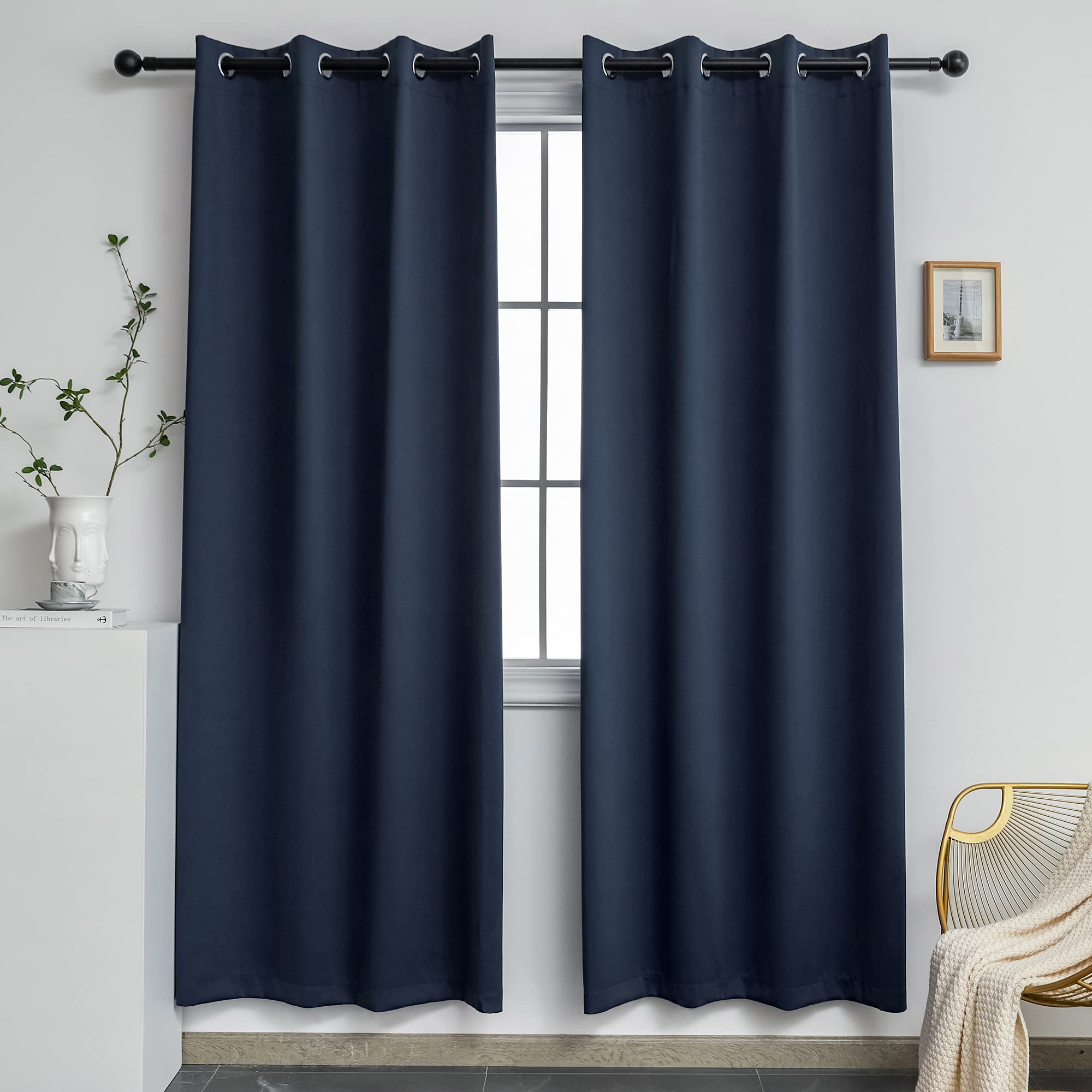 YGO Navy Blackout Curtains for Bedroom & Living Room - Thermal Insulated Room Darkening Blockout Drapes, Set of 2 Panels (52 x 72 Inch, Dark Blue) - Perfect for Light Sleepers, Home Theater & Energy Efficiency