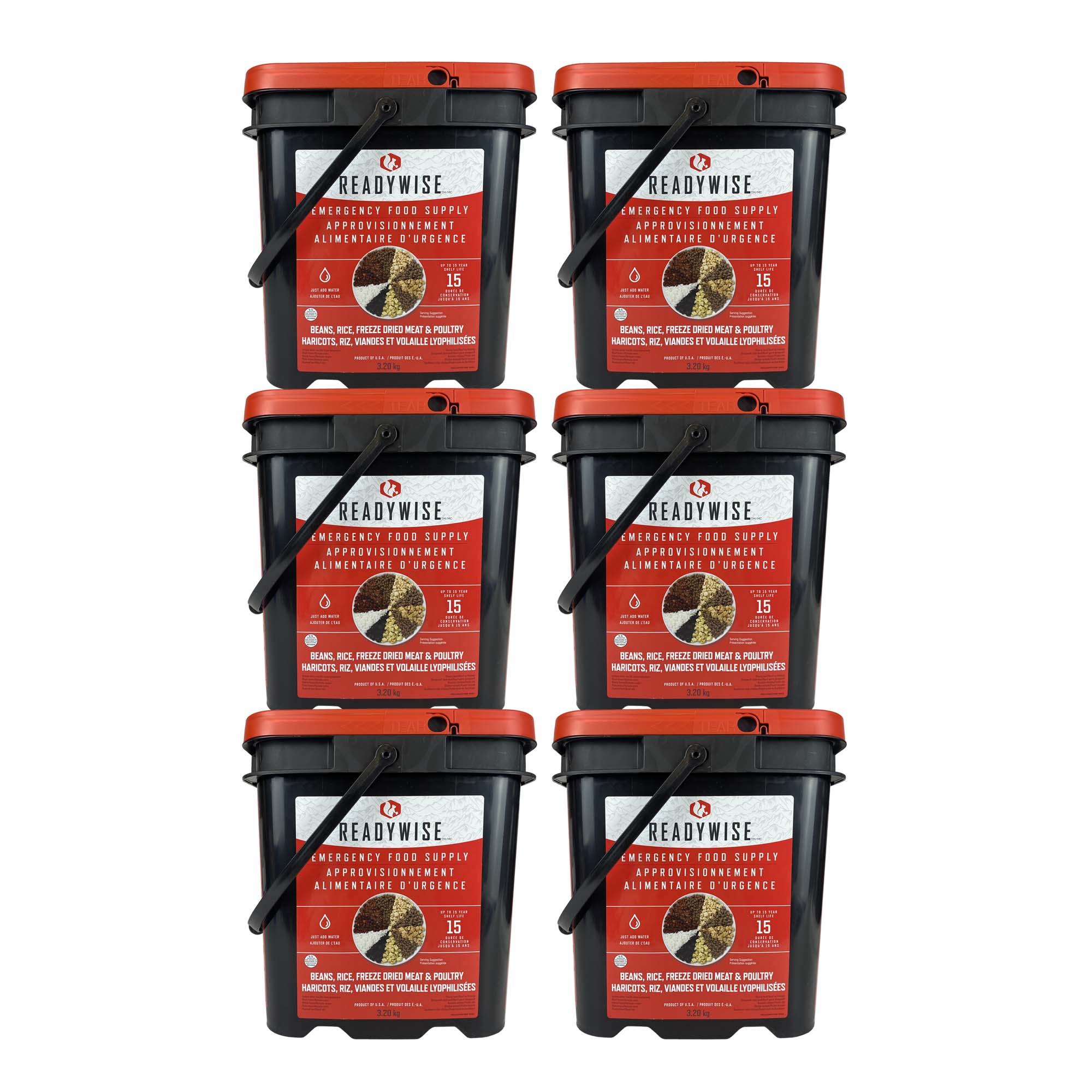 ReadyWise Emergency Freeze Dried Meats and Beans with Rice - 6 Bucket Survival Food Combo for Camping, Hiking & Disaster Preparedness