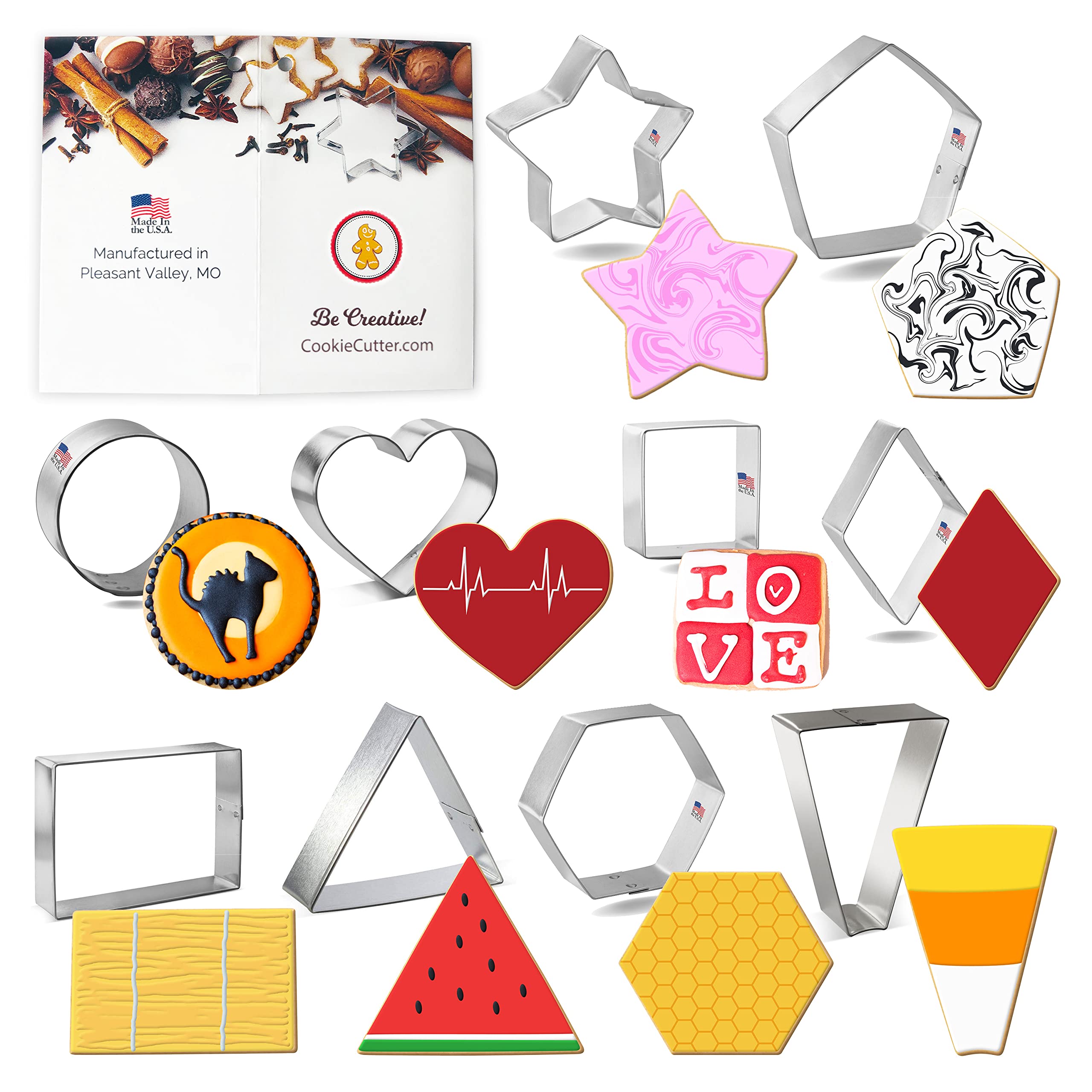 Premium Foose Geometric Cookie Cutter Set - 10 Piece Stainless Steel Baking Tools with Recipe Card | Made in USA | Perfect for Holiday Baking, DIY Cookies & Gift Giving