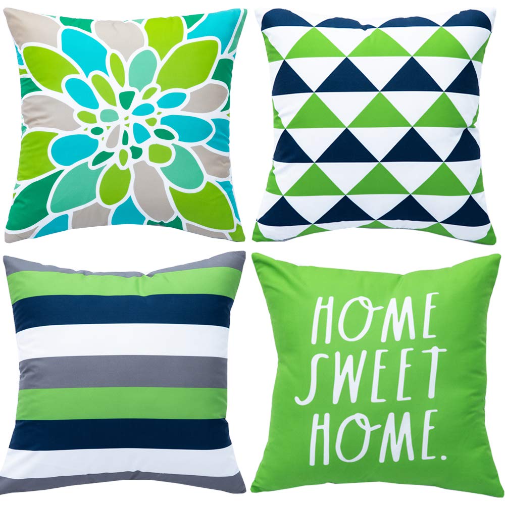 WLNUI Set of 4 Green Geometric Modern Throw Pillow Covers 20x20 Inch - Farmhouse Home Decor for Sofa, Couch & Chair - Perfect for Living Room, Bedroom & Nursery Decor