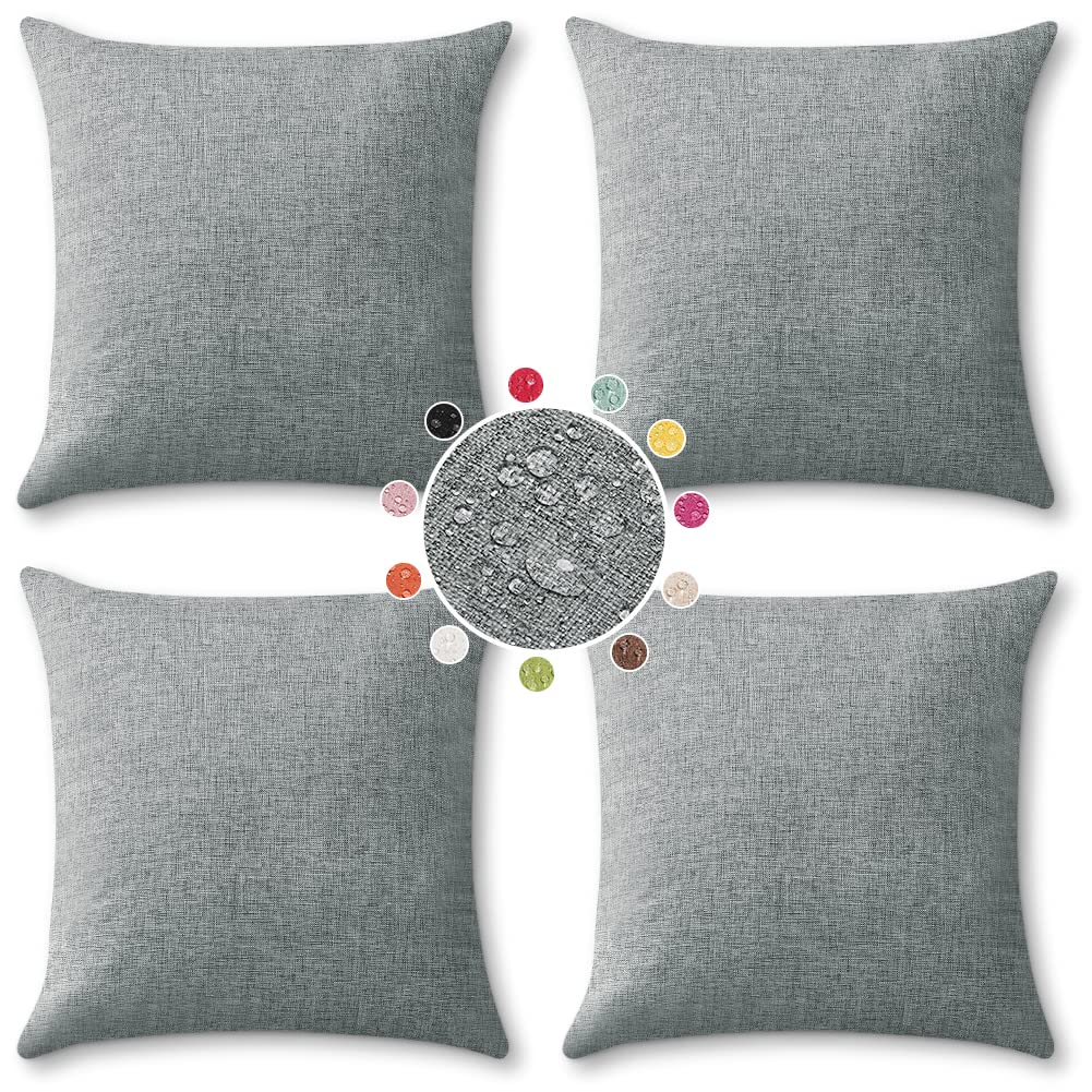 OTOSTAR 4-Pack 18x18 Inch Waterproof Outdoor Throw Pillow Covers - Light Grey Square Decorative Garden Pillowcases for Patio, Sofa, Couch, Tent & Park - Weather-Resistant Cushion Covers for Outdoor Decor & Camping
