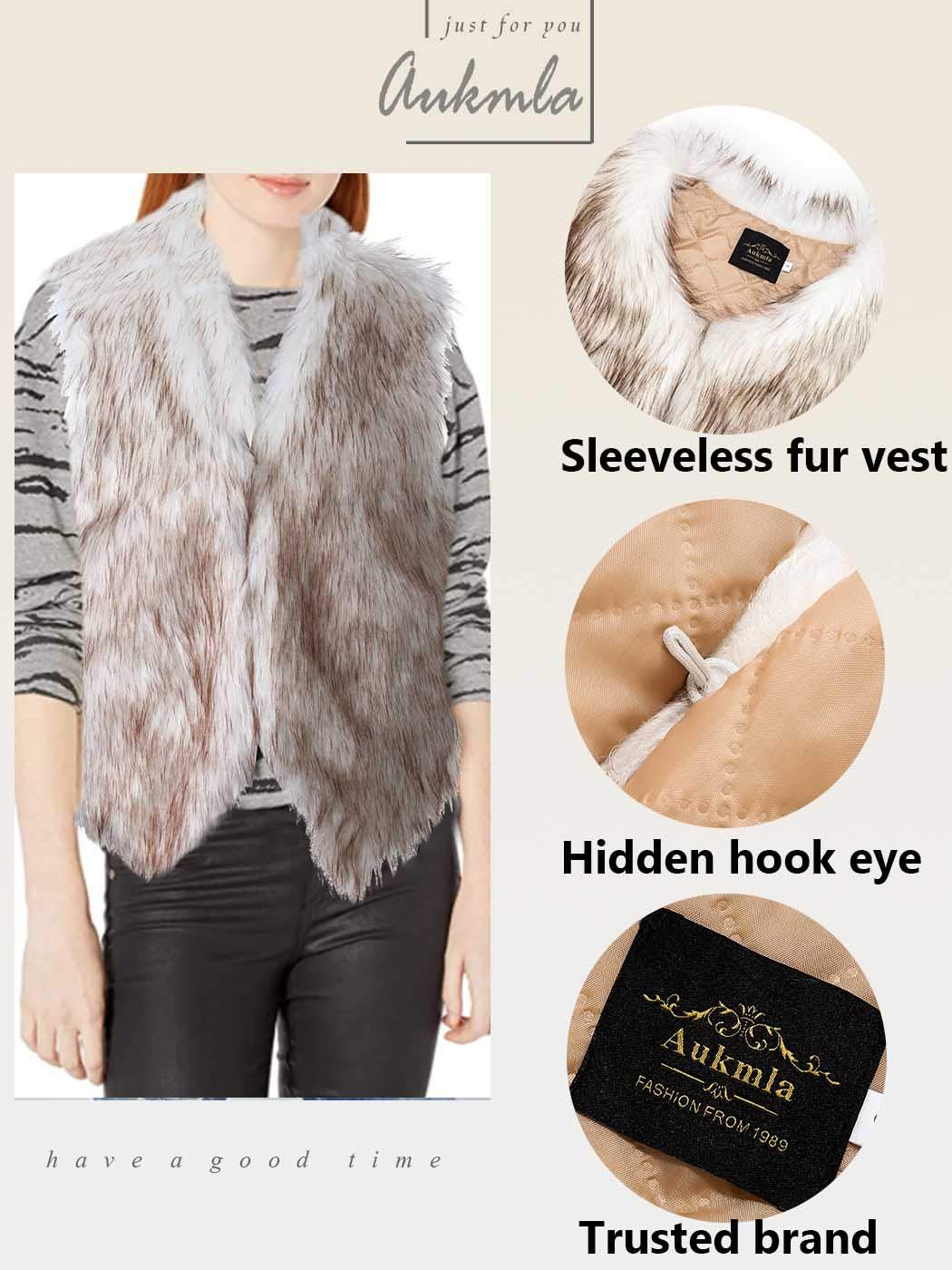 Aukmla Women's Faux Fur Vest - Short Sleeveless Coat Jacket for Winter, Warm Waistcoat Outwear for Spring, Autumn & Winter | Cozy Layering for Office, Date Night & Outdoor Activities