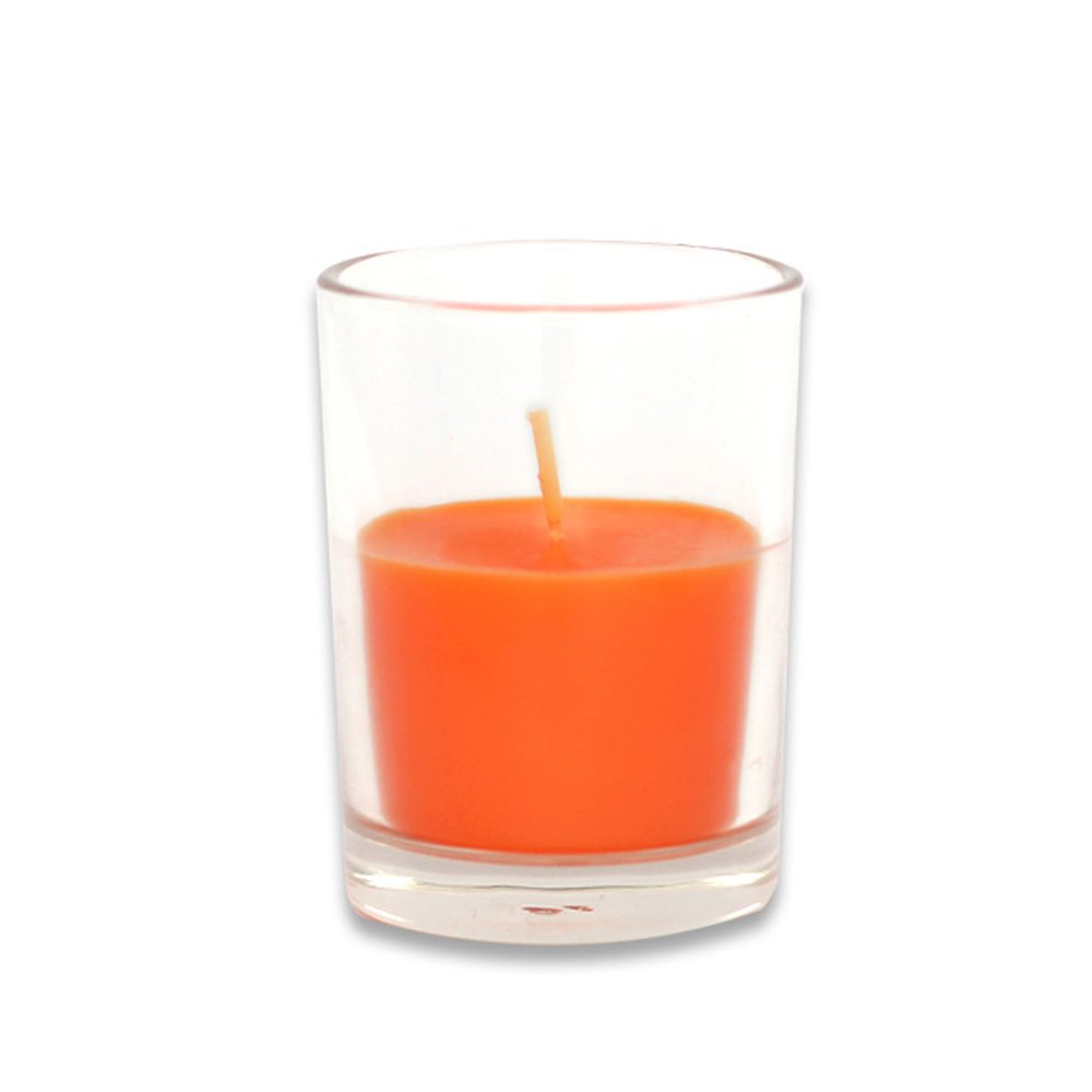 96-Piece Orange Glass Votive Candles Set - Small Round Tea Lights for Wedding, Party, Home Decor & Romantic Ambiance