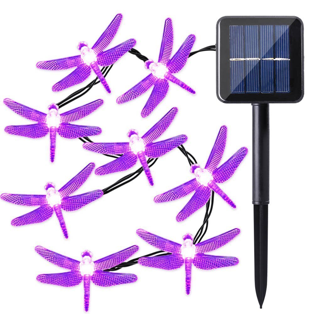 30 LED Solar Dragonfly String Lights - 20FT/6M Waterproof Outdoor Fairy Lights for Garden, Patio, Lawn, Christmas & Holiday Decorations (Purple) - Perfect for Backyard Parties, Wedding Decor & Landscape Lighting