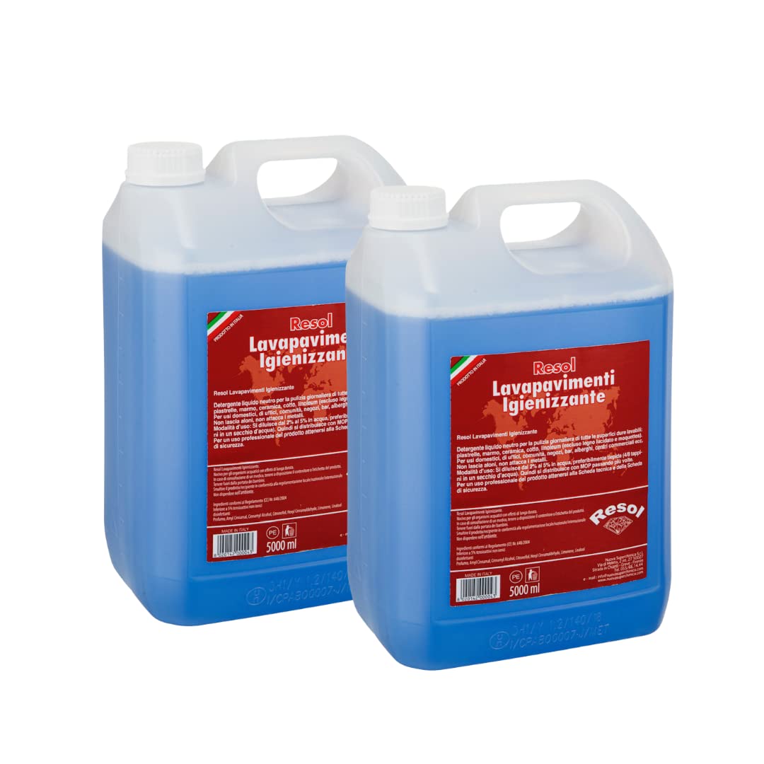 RESOL Sanitizing Floor Cleaner - All-Purpose Scented Detergent for Tile, Wood & Laminate Floors - Antibacterial Formula Made in Italy (2 Pack x 5L) - Perfect for Homes, Offices & Commercial Spaces