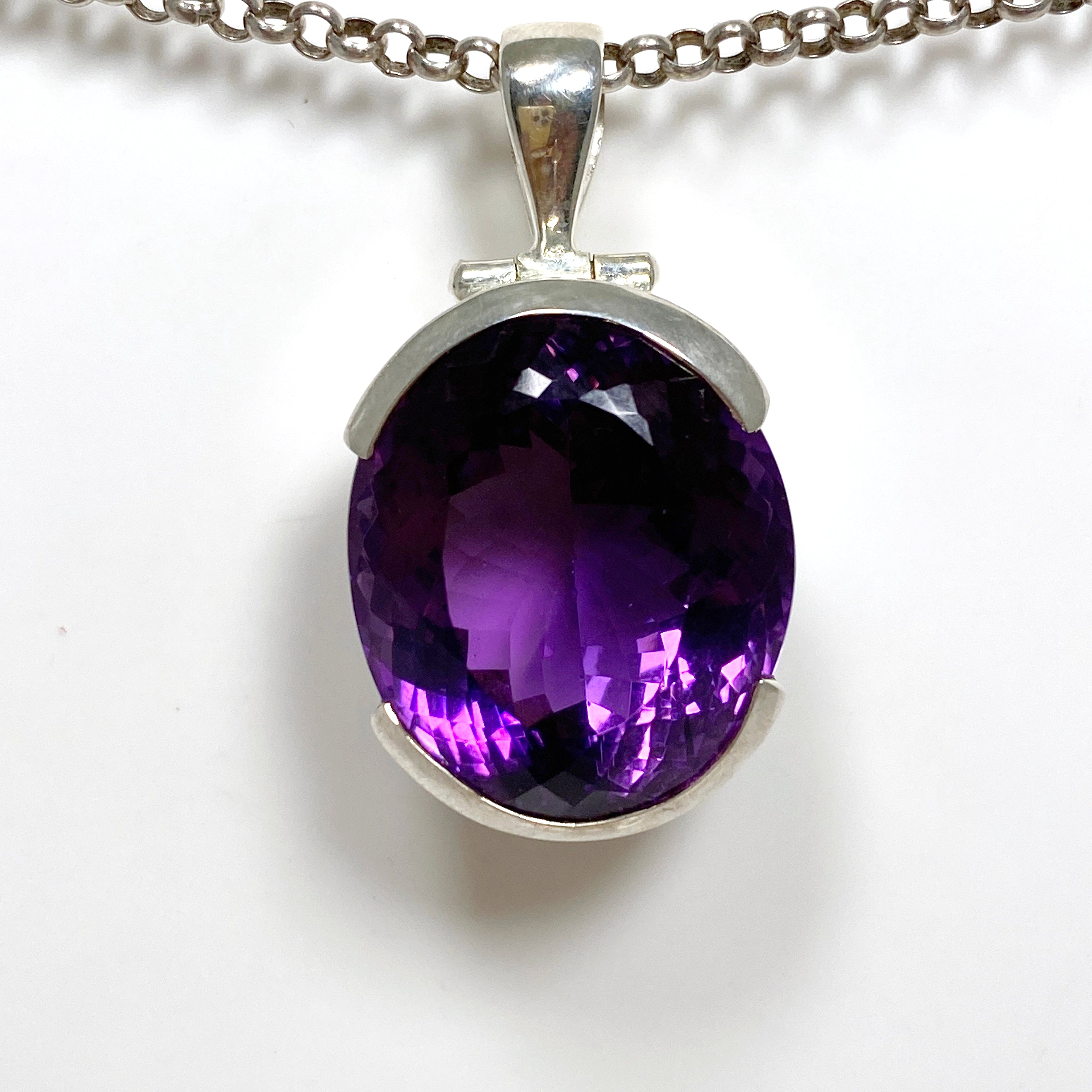 Natural Amethyst Oval Faceted Pendant Necklace - 925 Sterling Silver Jewelry for Women - Perfect for Gifts, Meditation & Spiritual Healing
