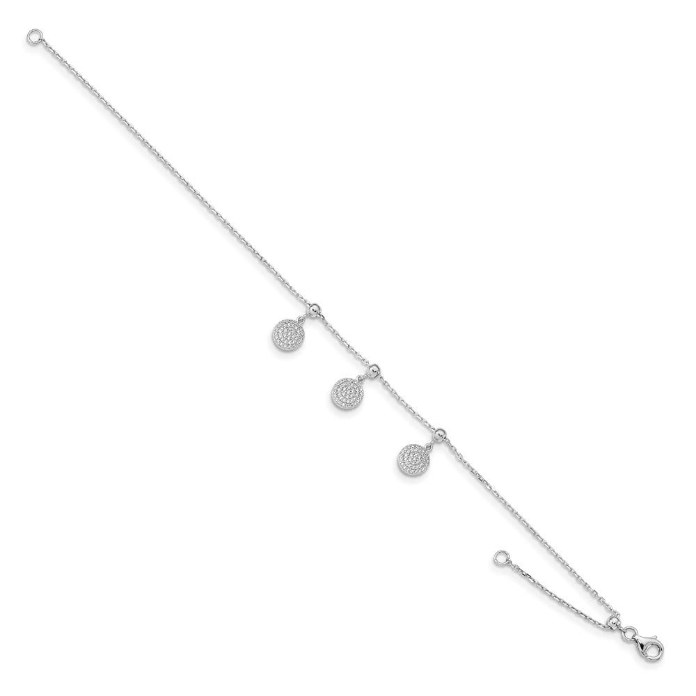 925 Sterling Silver Cubic Zirconia Circle Dangle Adjustable Bracelet for Women - Elegant Fine Jewelry Gift for Her (8.5