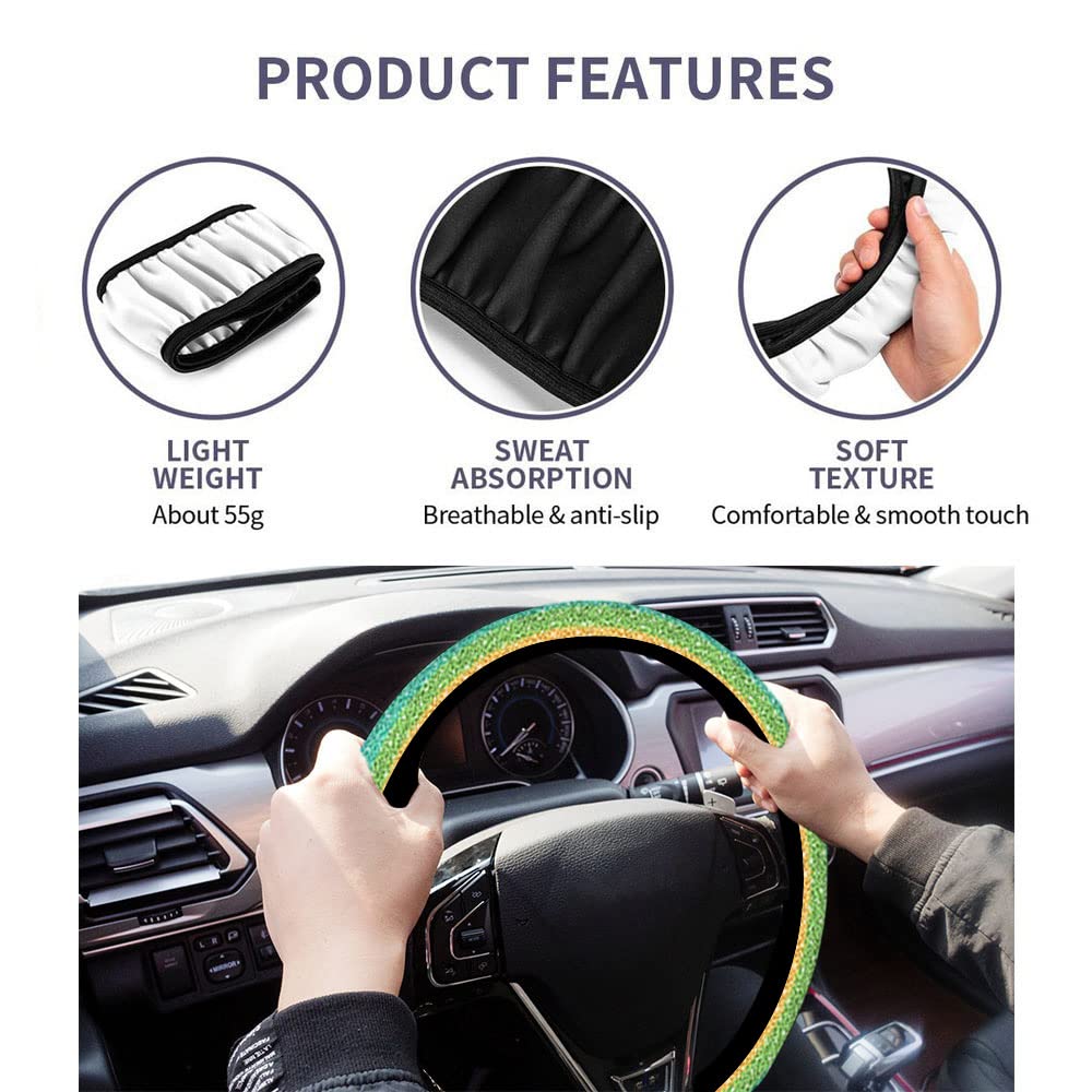 Swono Rainbow Glitter Steering Wheel Cover - Non-Slip Neoprene Car Wrap, 15 Inch, Colorful Gradient Sparkle Design for Comfort Grip & Protection | Perfect for Cars, Trucks & SUVs - Adds Style & Safety to Your Daily Commute