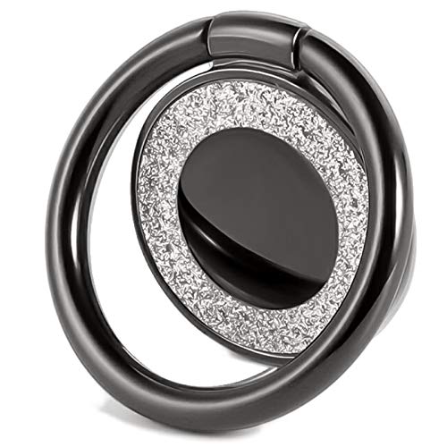 360° & 180° Adjustable Phone Ring Holder - Finger Kickstand Grip for iPhone & Smartphones - Stabilizer for Selfies & Video Calls - Bling Circle Stand (Black) - Perfect for Hands-Free Viewing, Gaming & Social Media