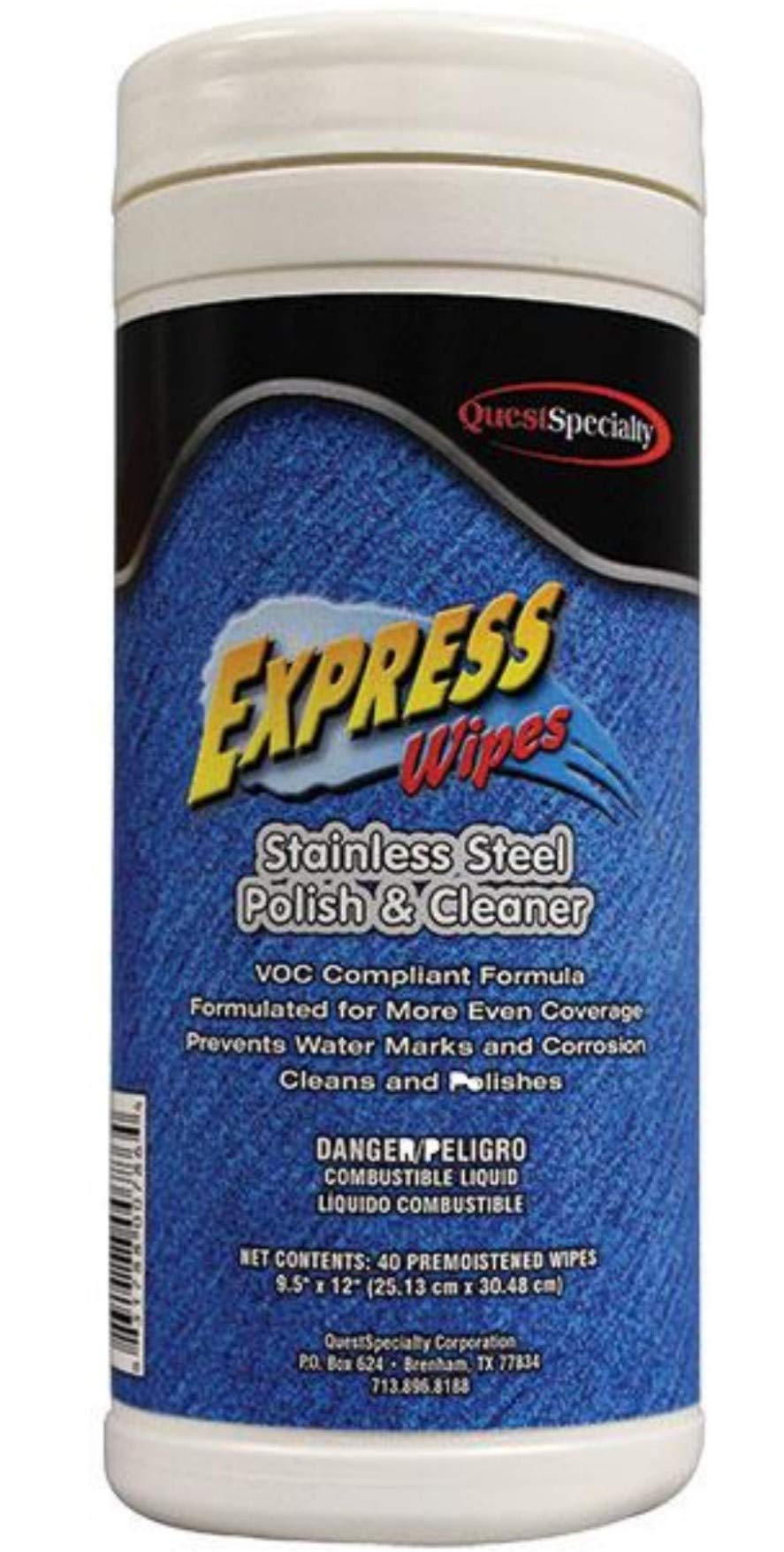 Quest Specialty 653011 Express Wipes - Premium Stainless Steel Cleaner & Polish (12-Pack) - Quick Shine for Appliances, Sinks & Cookware - Ideal for Kitchen, Restaurant & Commercial Use