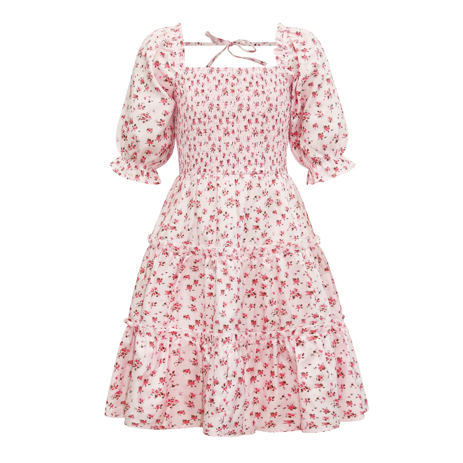 Girls Summer Floral Backless Princess Dress - Short Sleeve Ruffle Casual Outfit for Toddler & Baby | Perfect for Birthday Parties, Beach Vacations & Photo Shoots