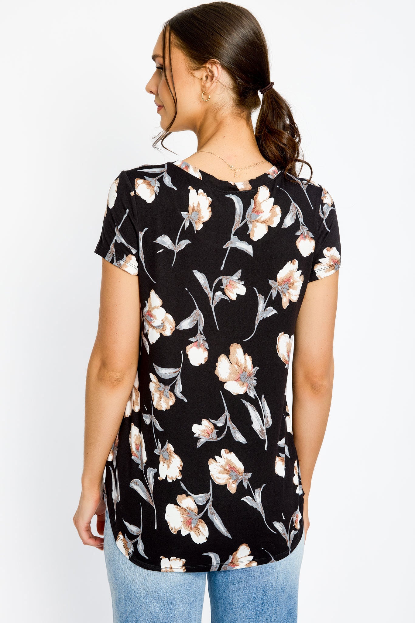 Floral Scoop Neck Cap Sleeve T-Shirt for Women - Summer Casual Top for Outfits, Dates & Vacations