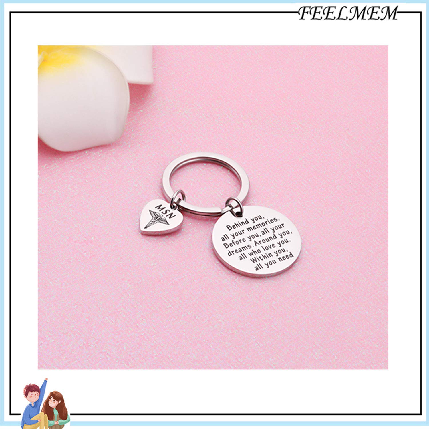 FEELMEM MSN Keychain - Master of Science in Nursing Graduation Gift for Nurses - Personalized Behind You All Your Memories Charm - Perfect for Nurse Graduation, Birthday & Appreciation Gifts