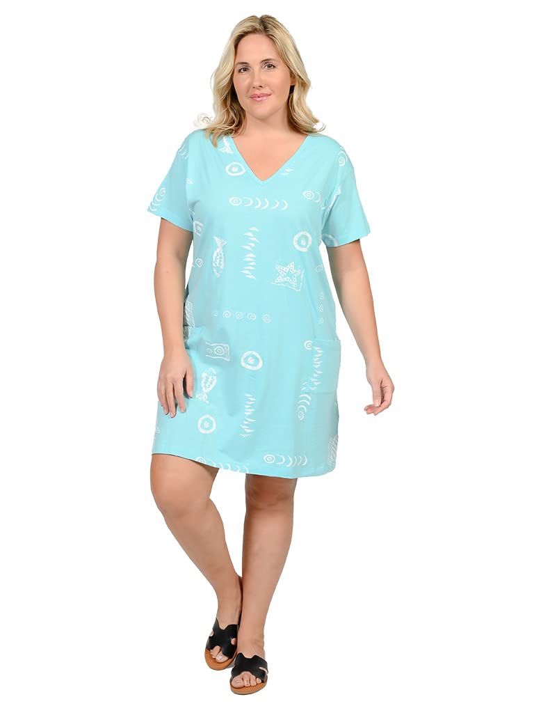 INGEAR Women's Summer Beach Dress - Short Sleeve Cotton Tee Dress with Cover Up | Casual Sundress for Vacation, Pool Party & Beach Outfits