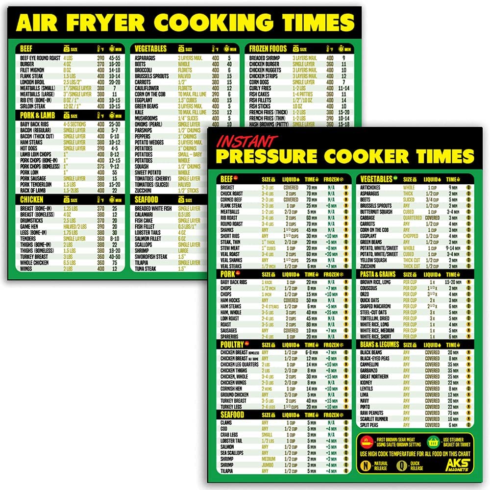 Air Fryer Cooking Times & Instant Pot Cheat Sheet Bundle - XL 11”x8.5” Magnetic Reference Guide for Air Frying & Pressure Cooking | Perfect for Kitchen Organization & Quick Meal Prep
