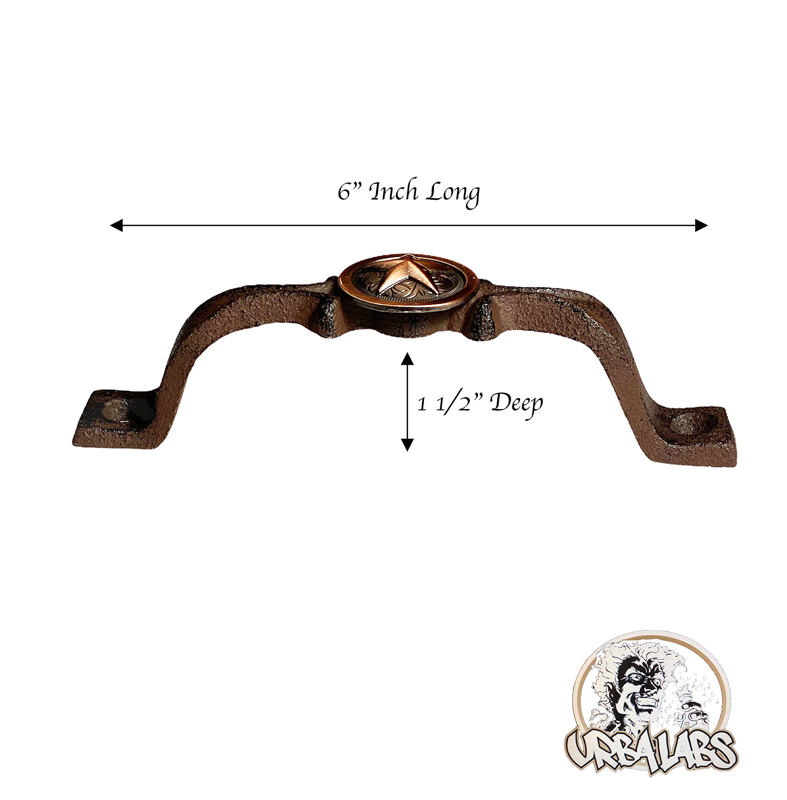 Urbalabs Cast Iron Texas State Concho - Rustic Longhorn Kitchen Cabinet Handles & Drawer Pulls for Farmhouse Decor (10-Pack, Silver Star) - Perfect for Cabinets, Dressers, and Western-Themed Home Décor