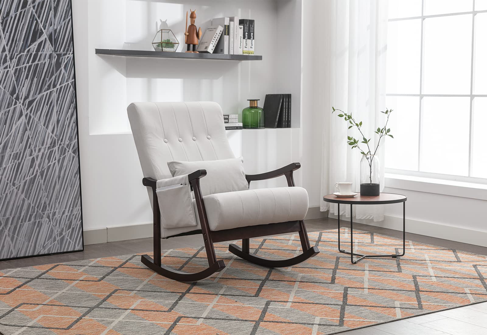 **High Back Rocking Glider Chair for Nursery - Light Gray Tufted Nursing Chair with Side Pocket & Lumbar Pillow - Comfortable Rocker for Moms, Baby Room, Living Room Accent - Perfect Gift for New Parents**    *(Ideal for breastfeeding, nursery relaxation, or stylish living room seating)*