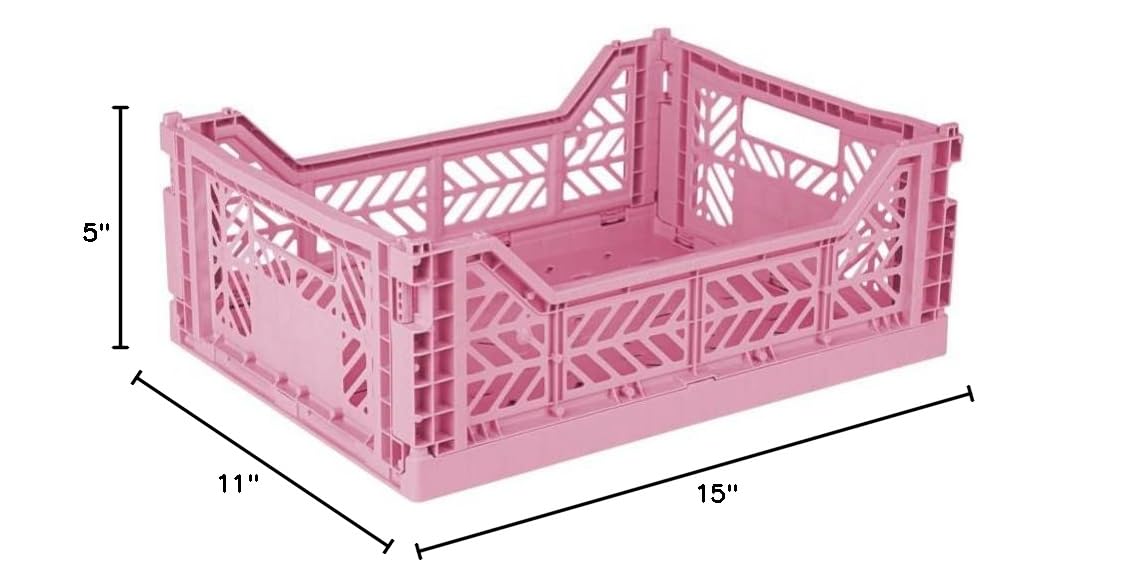 AYKASA Collapsible Storage Bins - Stackable Plastic Organizer Boxes, Foldable Milk Crates for Home, Office & Garage (Medium, Baby Pink) | Perfect for Toy Storage, Laundry Organization & Pantry Shelving