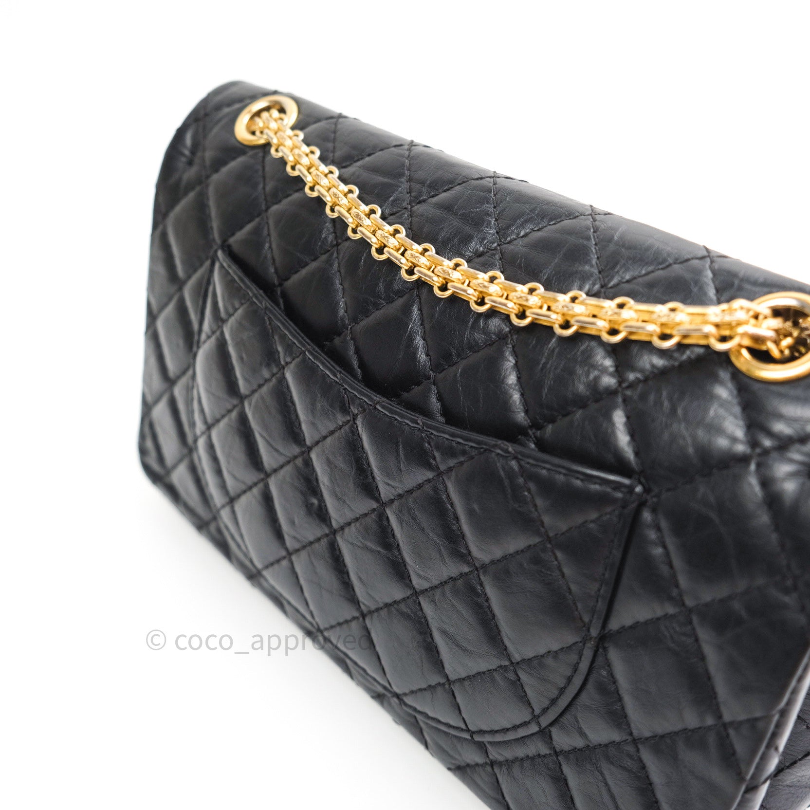 Authentic Chanel 2.55 Reissue 225 Flap Bag - Black Aged Calfskin Leather with Lucky Charms - Perfect for Luxury Fashion, Evening Events & Collector's Items