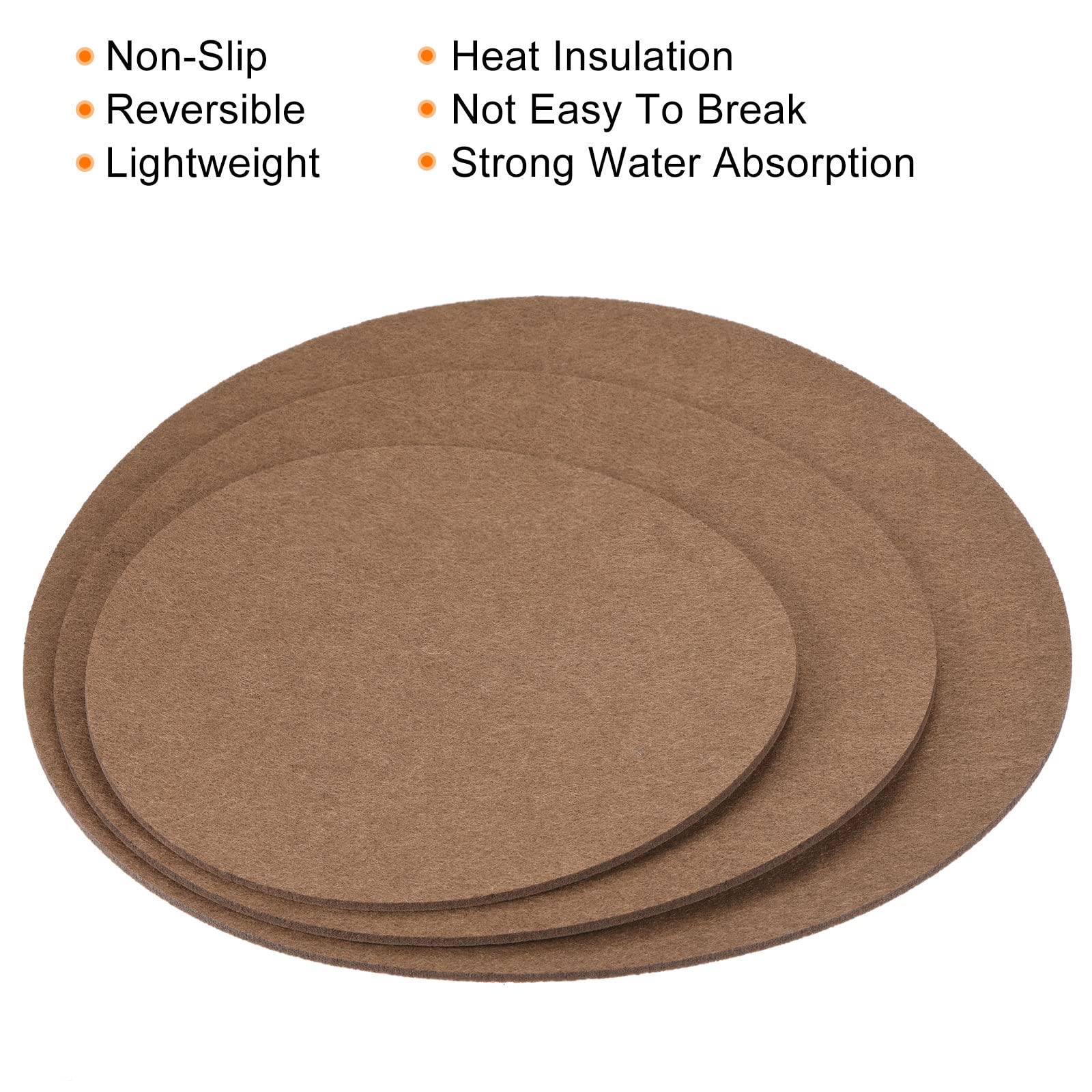 Meccanixity 8/10/12 Inch Reversible Absorbent Waterproof Round Felt Coasters - 9-Piece Set (Brown) | Plant Pot Protectors for Indoor/Outdoor Use on Tables, Floors & Countertops