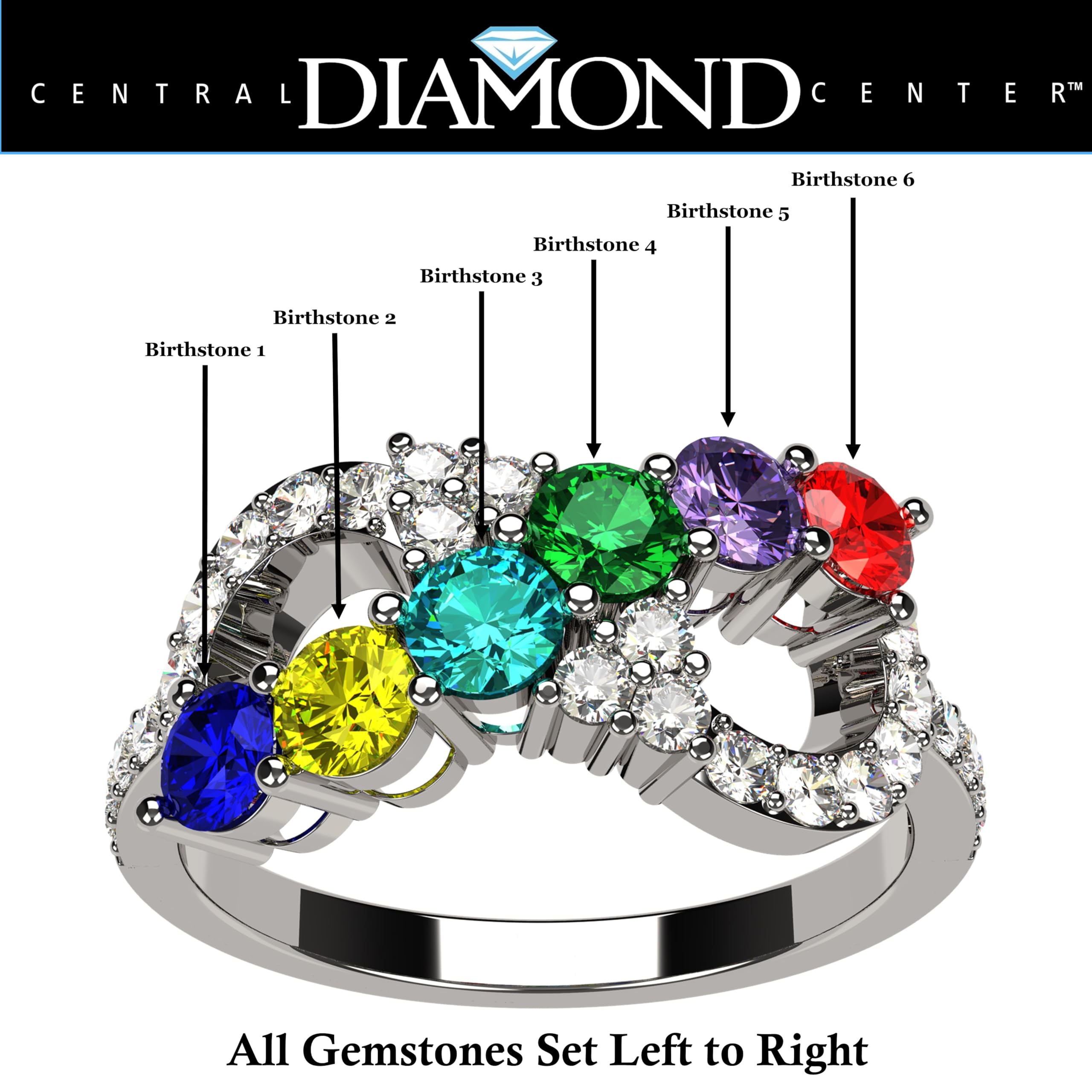 Infinity Mothers Ring with 1-6 Simulated Birthstones in Sterling Silver, 10K or 14K Gold - Perfect Gift for Mom, Grandma & Anniversary - Central Diamond Center