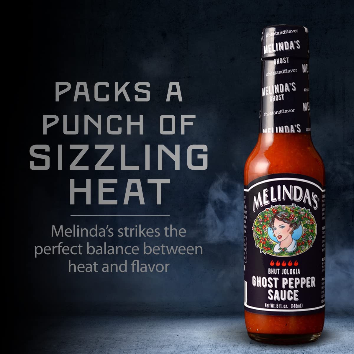 Melinda's Ghost Pepper Hot Sauce - Extra Spicy Gourmet Hot Sauce with Fresh Ghost Peppers (Bhut Jolokia), Habanero, Carrot, Garlic & Lime Juice - 5oz Bottle (4-Pack) - Perfect for Wings, Tacos, Burgers & Spicy Food Lovers