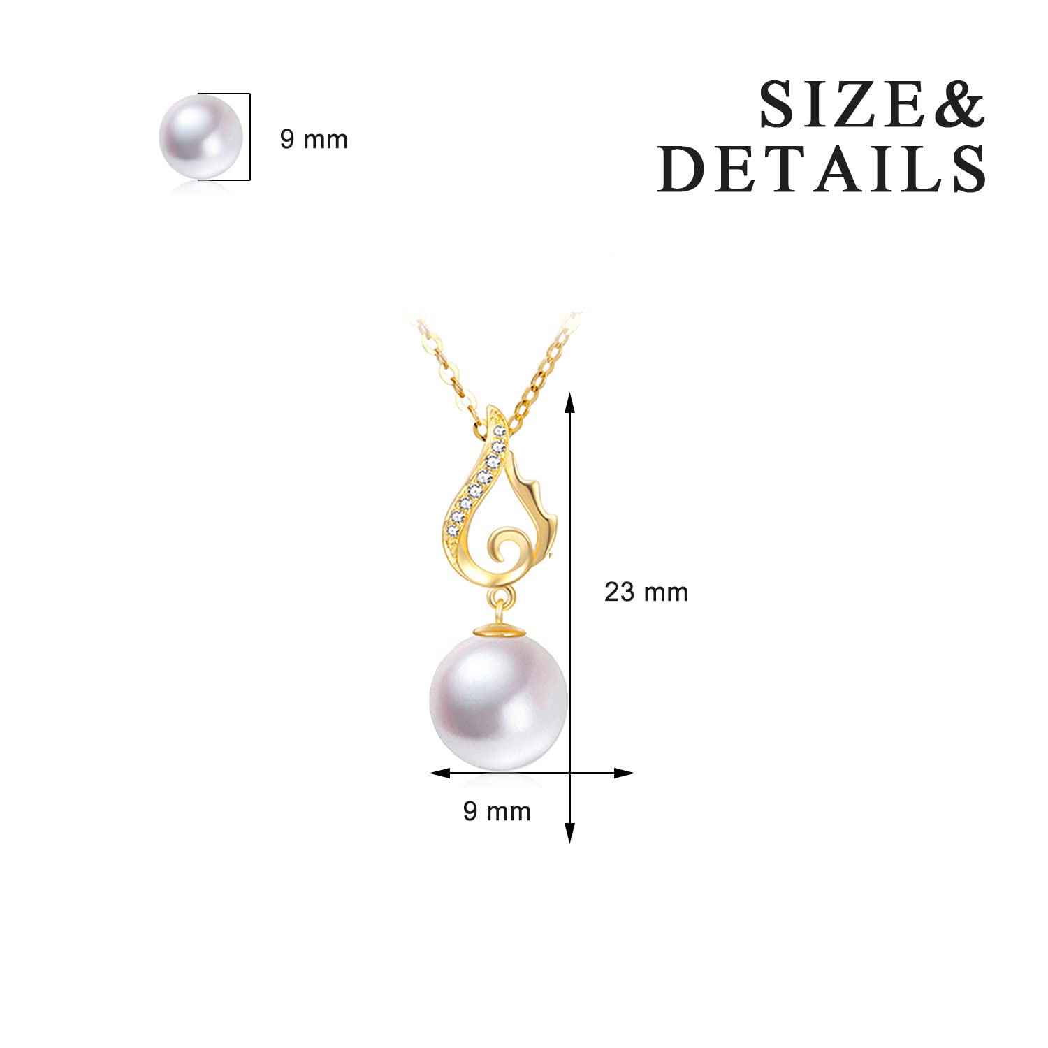 14K Gold Wing Pearl Pendant Necklace for Women - Elegant Fine Jewelry Gift for Her, Anniversary, Birthday, Valentine's Day Present for Wife, Girlfriend, Mom - 18
