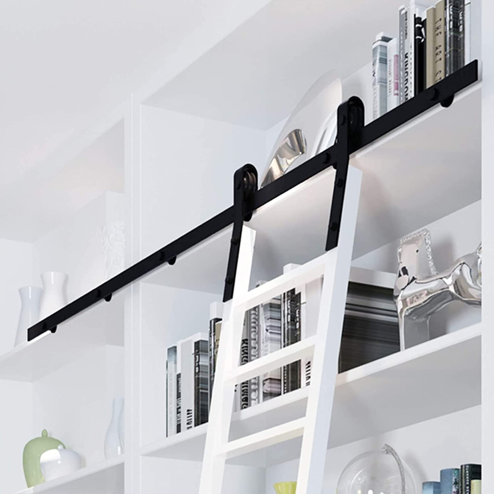 **Steel Sliding Barn Door Track & Wheelchair Kit - 5FT to 16FT Adjustable (150cm/5FT) - Portable Bookcase Ladder for Home, Library, Elderly & Kids - Easy Installation for Accessibility & Storage**