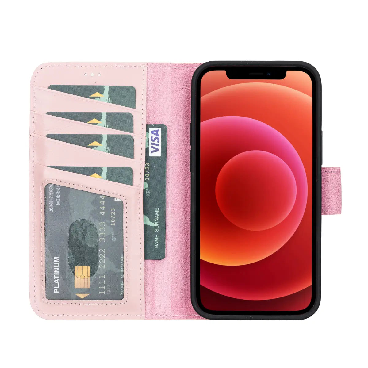 Pink Leather Wallet Case for iPhone 13 Pro Max - Slim Protective Cover with Card Slots & RFID Blocking - Perfect for Everyday Use, Travel & Shopping