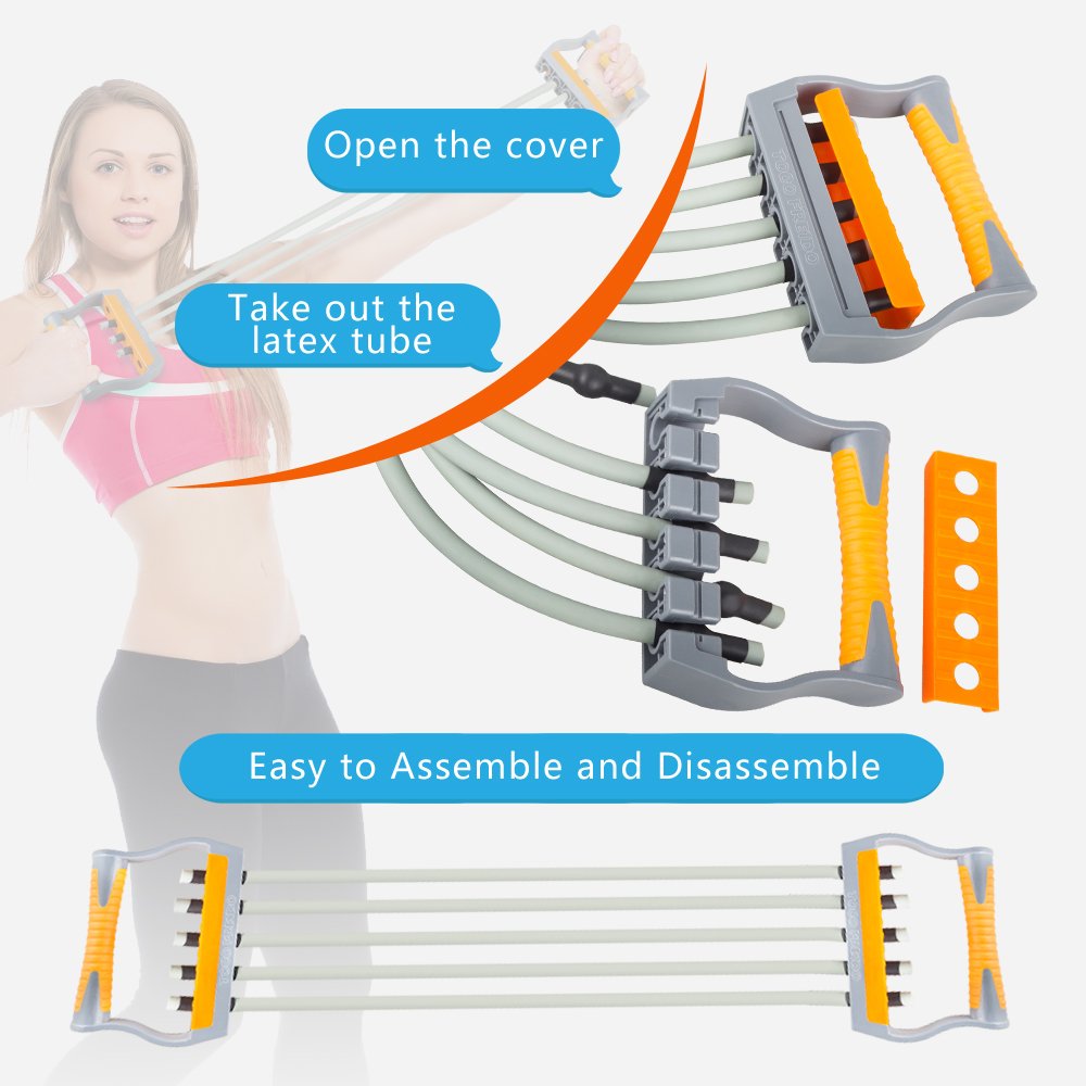 TOCO FREIDO Adjustable Chest Expander - 5 Resistance Tubes for Arm Strength Training, Home Gym Equipment for Muscle Building & Fitness | Perfect for Home Workouts, Strength Training & Physical Therapy