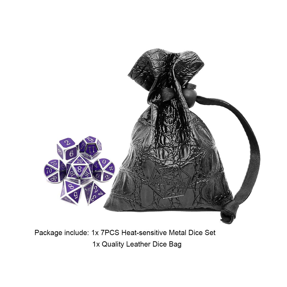 Haxtec Temperature Color Changing Metal D&D Dice Set - Polyhedral RPG Dice for Dungeons & Dragons (Silver Black Purple Shift) - Perfect for Tabletop Gaming & Collectors