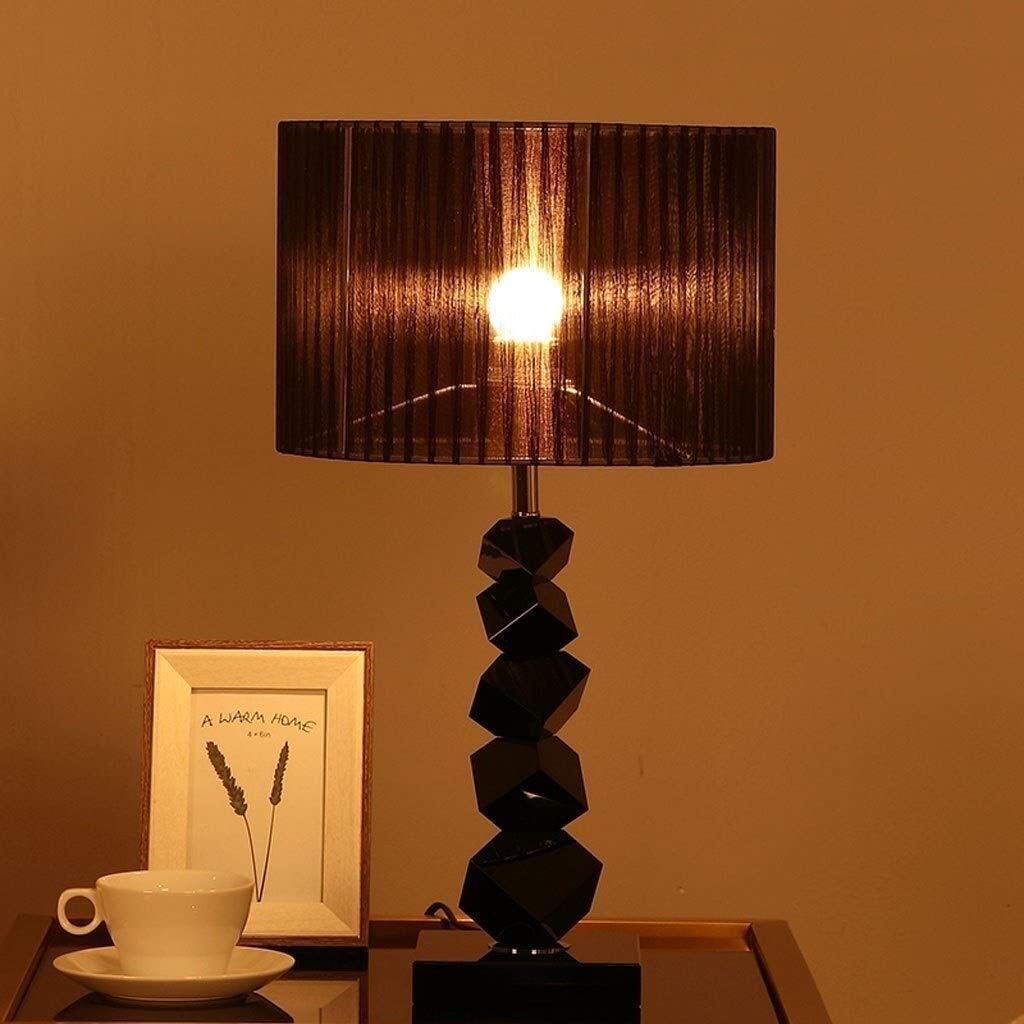 Modern Crystal Black LED Desk Lamp - 23.6X13 Inch Adjustable Table Light for Bedroom, Study & Office - European Style Decorative Fabric Lamp for Reading, Working & Nightstand Use