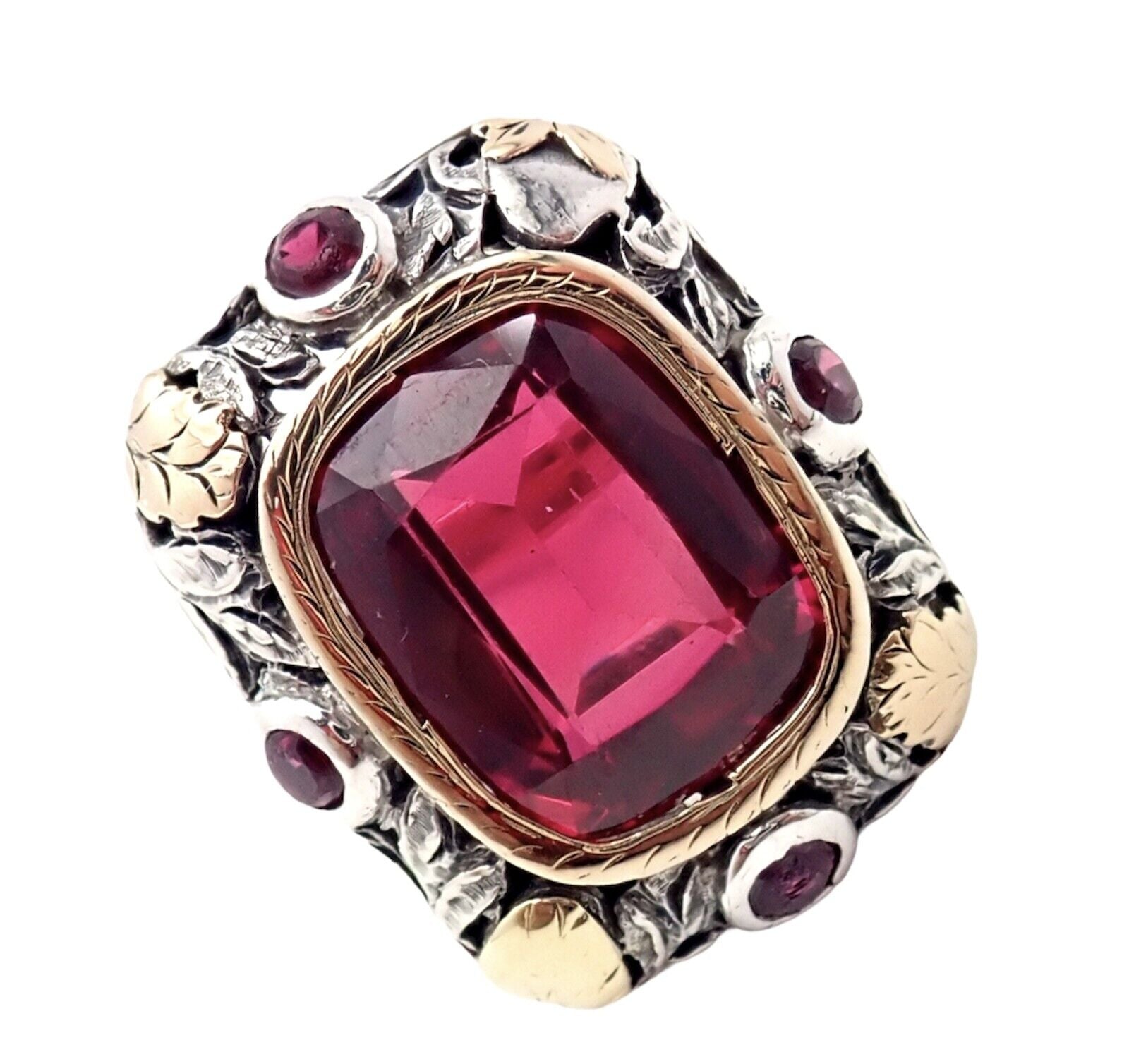 Vintage 14K Gold & Sterling Silver Red Stone Ring Size 5.5 - Elegant Estate Jewelry for Women, Perfect for Weddings, Anniversaries & Special Occasions