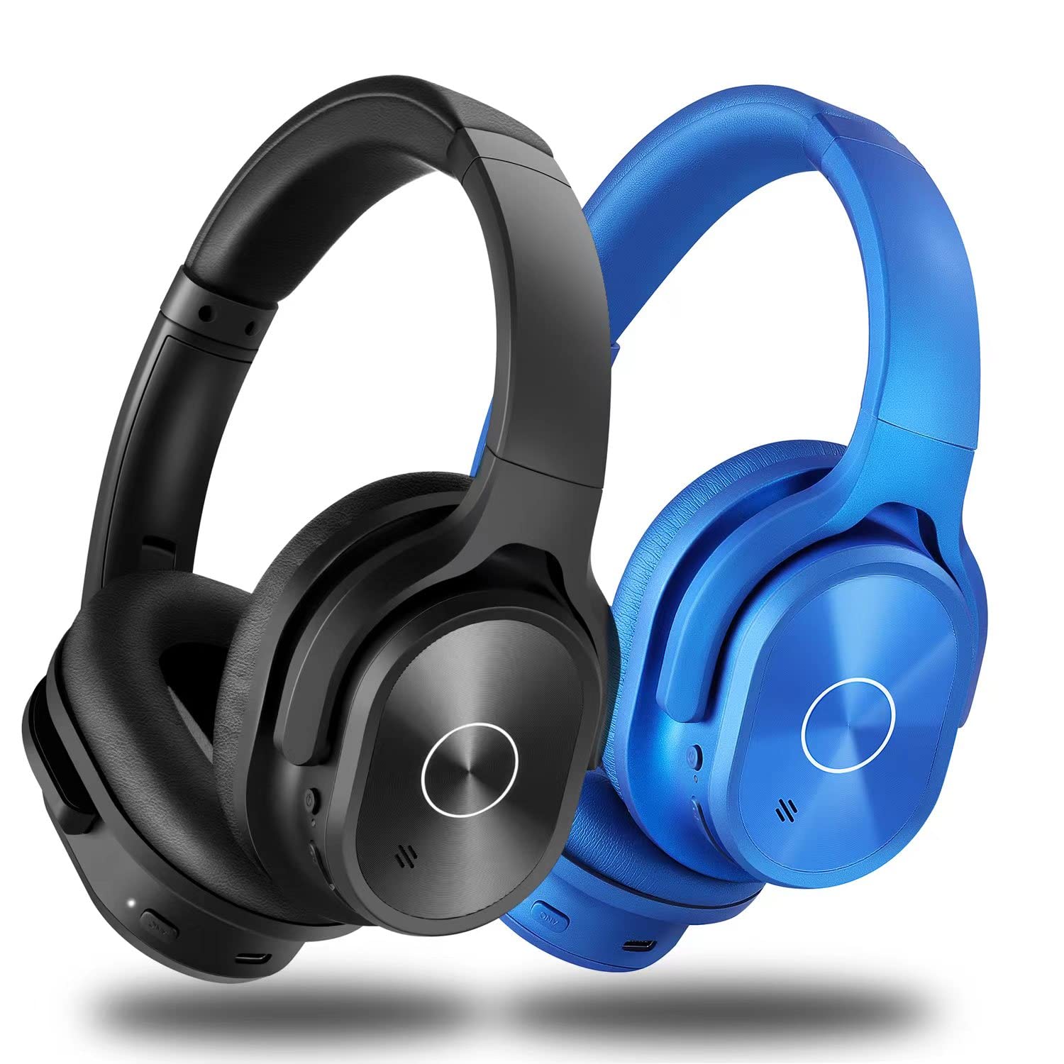 ZIHNIC 2-Pack Active Noise Cancelling Wireless Headphones - 1 Black ANC Headset + 1 Blue Bluetooth Headphones for Travel, Work, and Gym Use