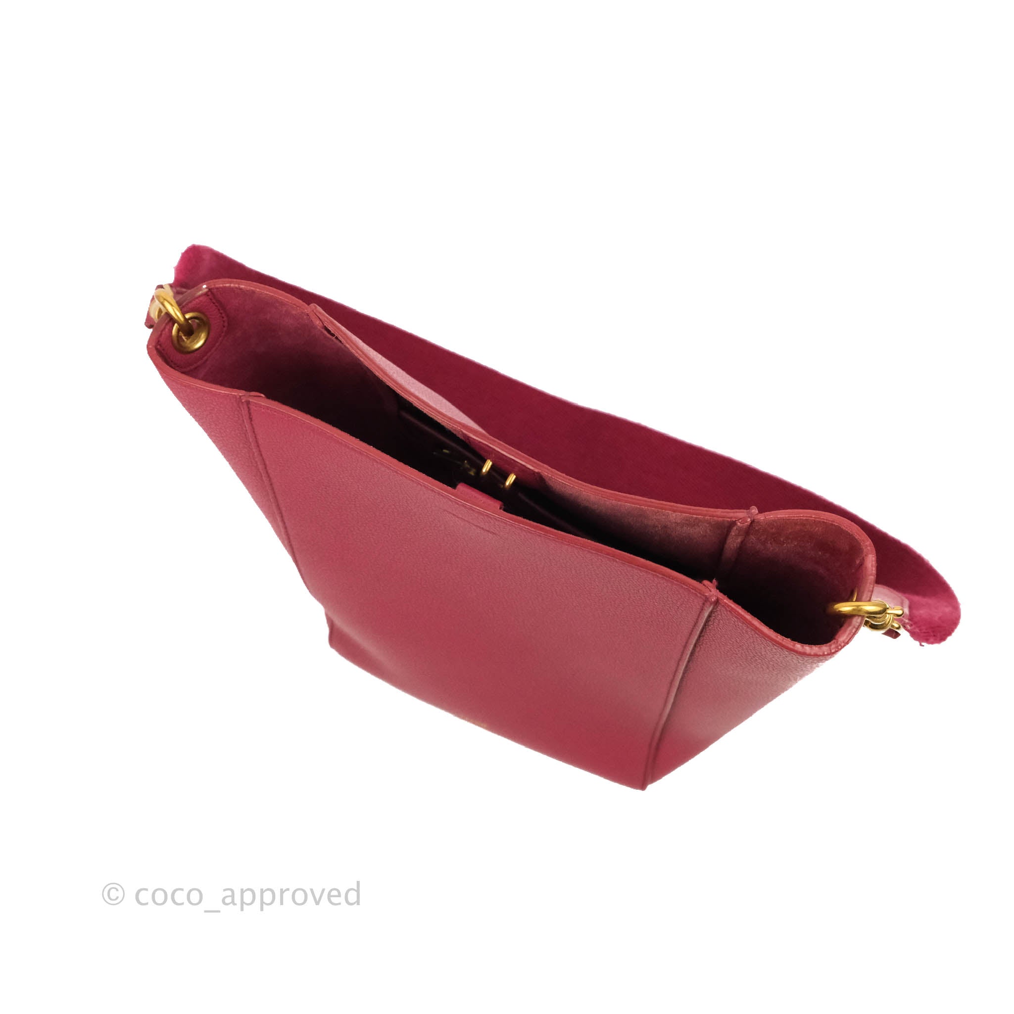 Celine Sangle Bucket Bag in Dark Pink Grained Calfskin with Gold Hardware - Stylish Women's Shoulder Bag for Work, Travel & Everyday Use