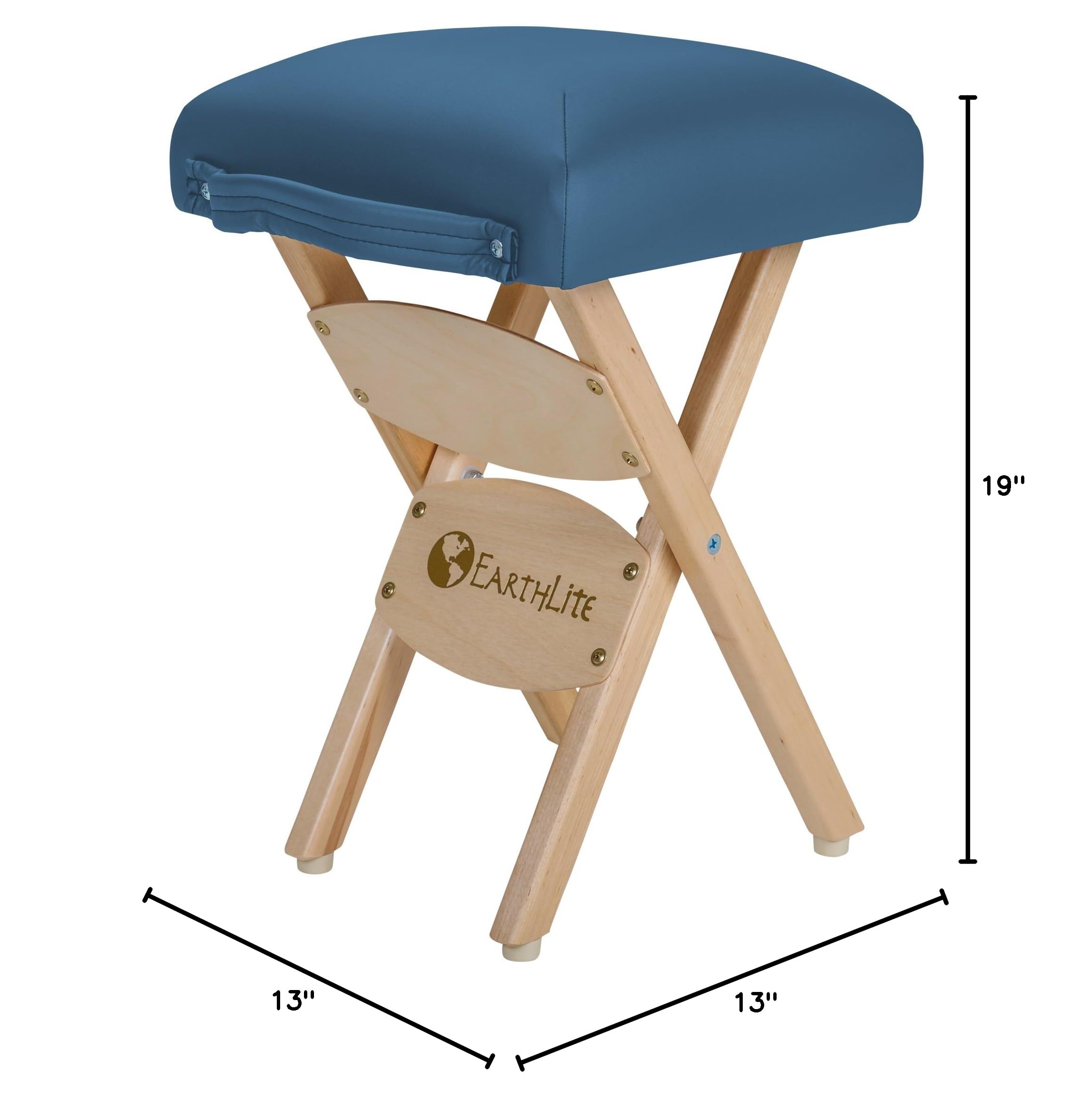 EARTHLITE Wooden Folding Stool - Premium Hardwood Maple, CFC-Free, Adjustable Height Massage Table Chair for Spa, Salon & Home Use - Mystic Blue, 19 Inch - Perfect for Facial Treatments, Therapy Sessions & Compact Storage