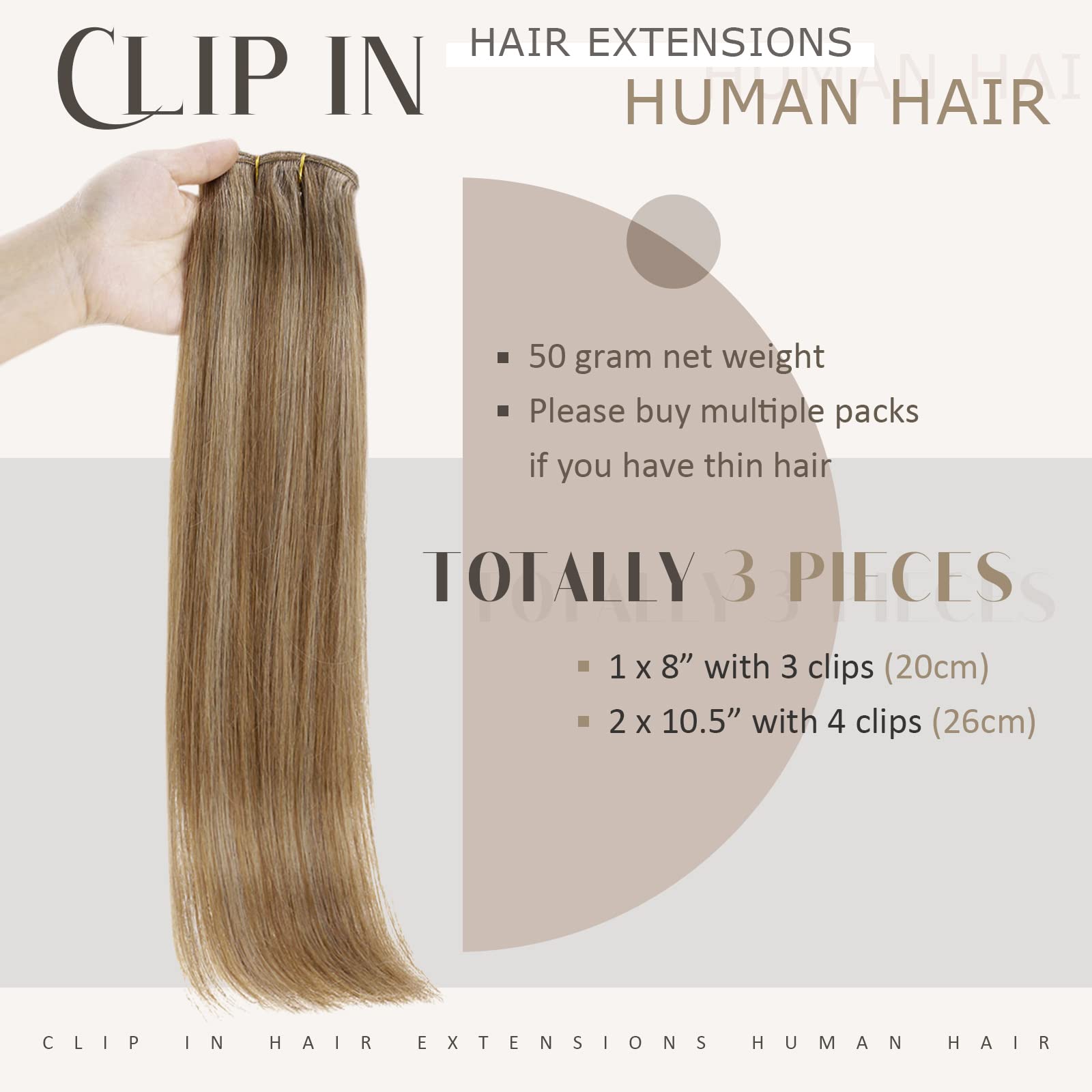Clip-In Human Hair Extensions - Dark Blonde & Honey Blonde Mix - 9pc & 3pc Set - 12 Inch Length - Real Human Hair for Volume & Length - Perfect for Parties, Weddings & Daily Styling