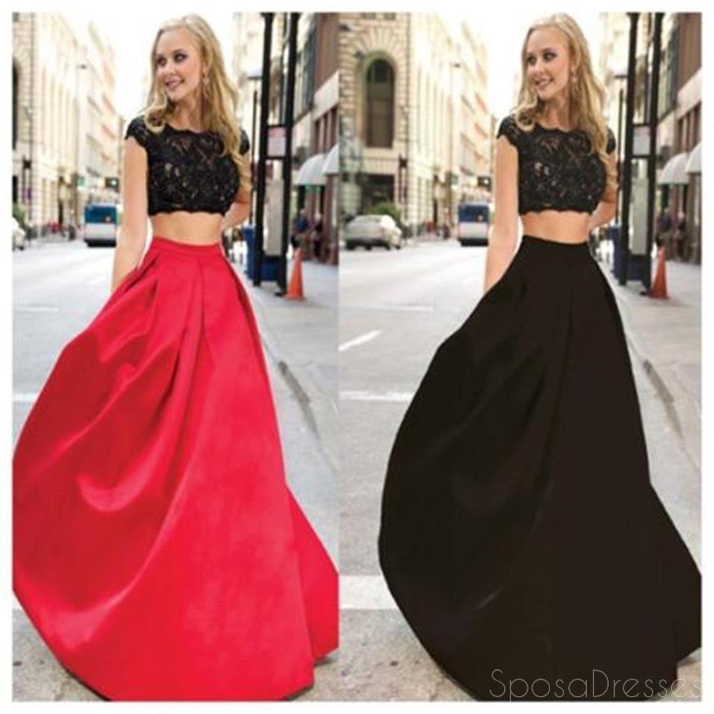 Elegant Two-Piece Long Prom Dress in Red & Black | Custom Affordable Evening Gown for Homecoming, Formal Parties & Special Occasions | PD0043