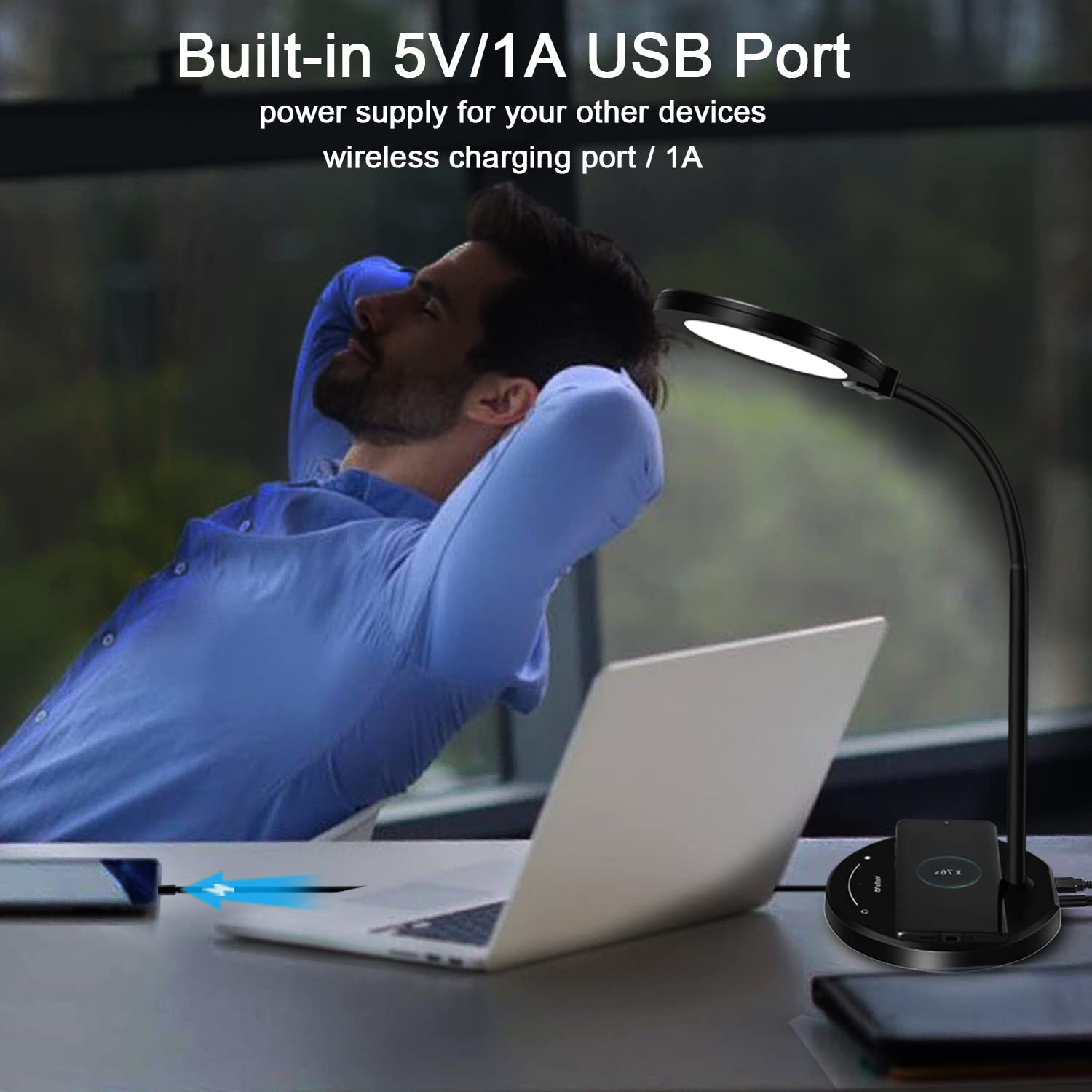 LED Desk Lamp with USB Charging Port - 5 Lighting Modes & 10 Brightness Levels - Touch Control Eye-Caring Office Desk Light (Black) - Perfect for Home Office, Study, Reading & Nightstand Use
